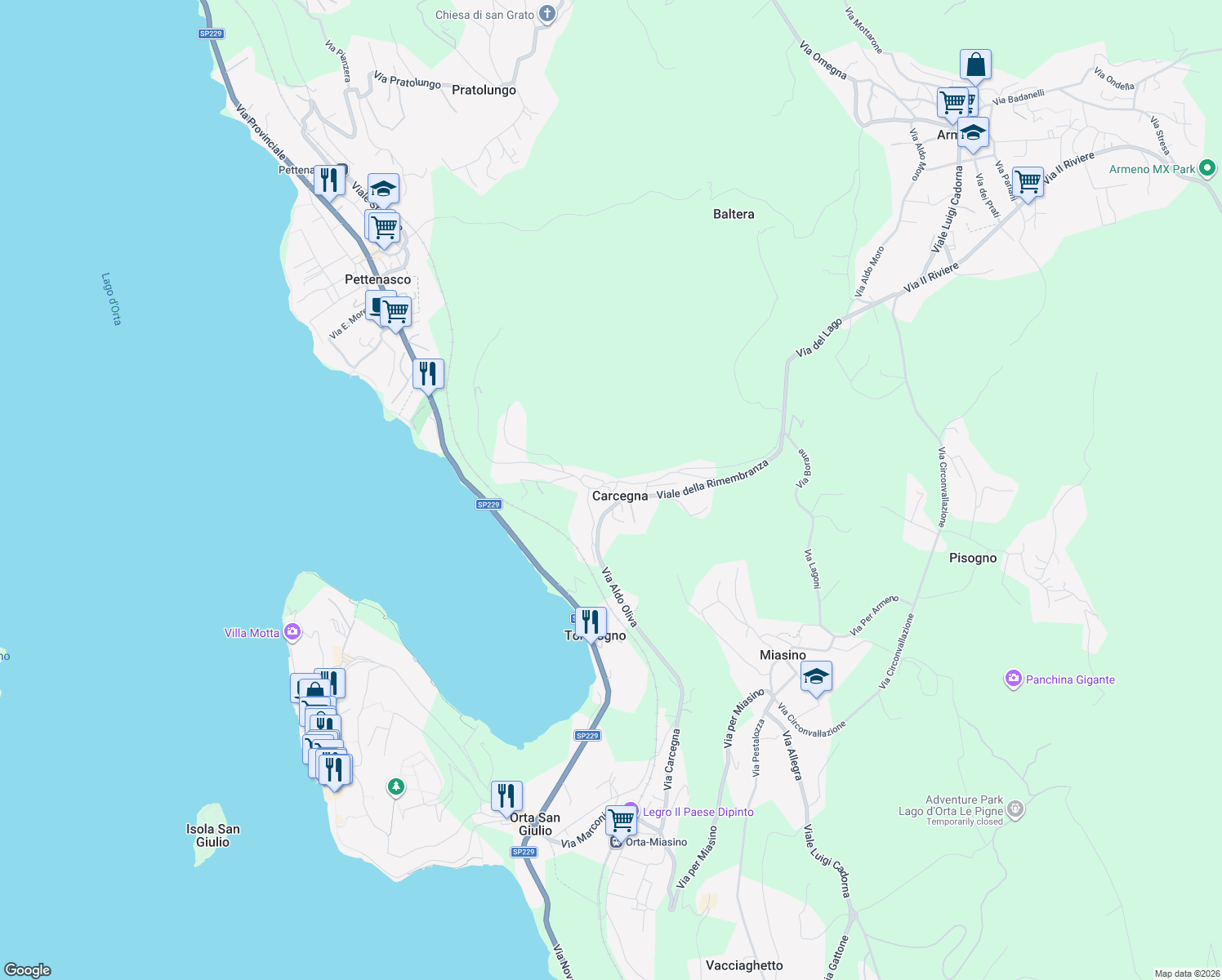 map of restaurants, bars, coffee shops, grocery stores, and more near 2 Piazza Nicolazzi in Carcegna