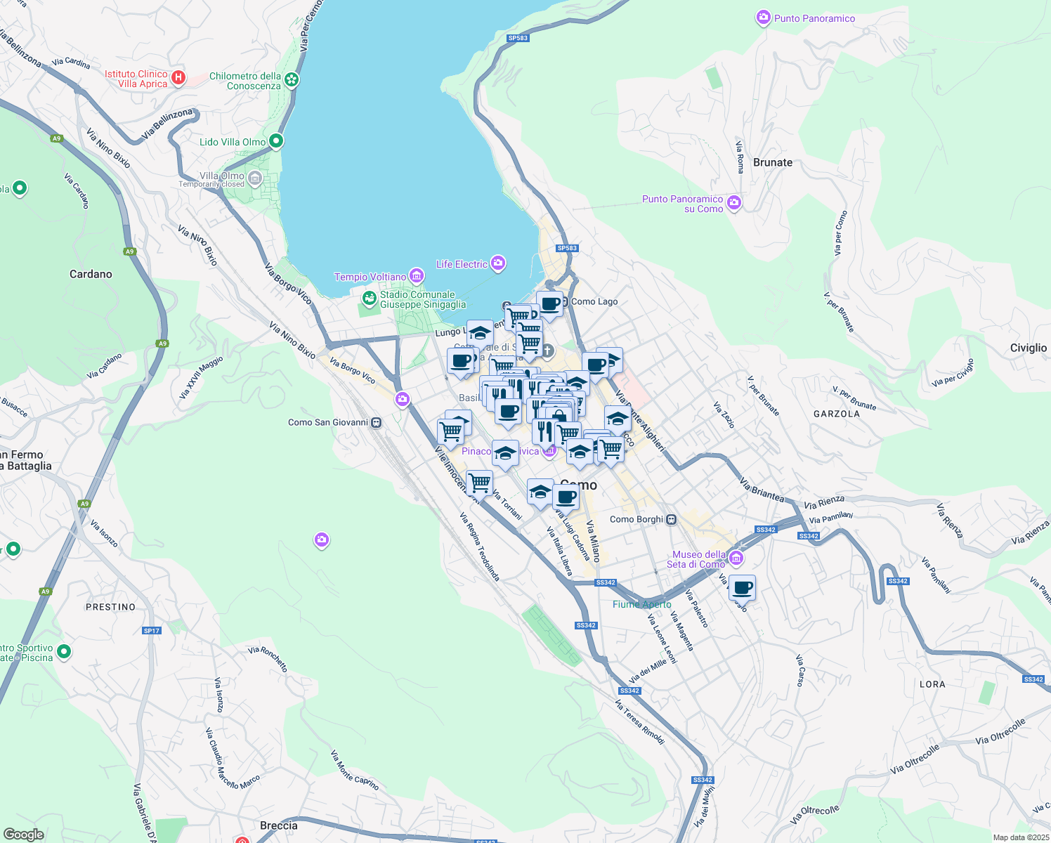 map of restaurants, bars, coffee shops, grocery stores, and more near in Como