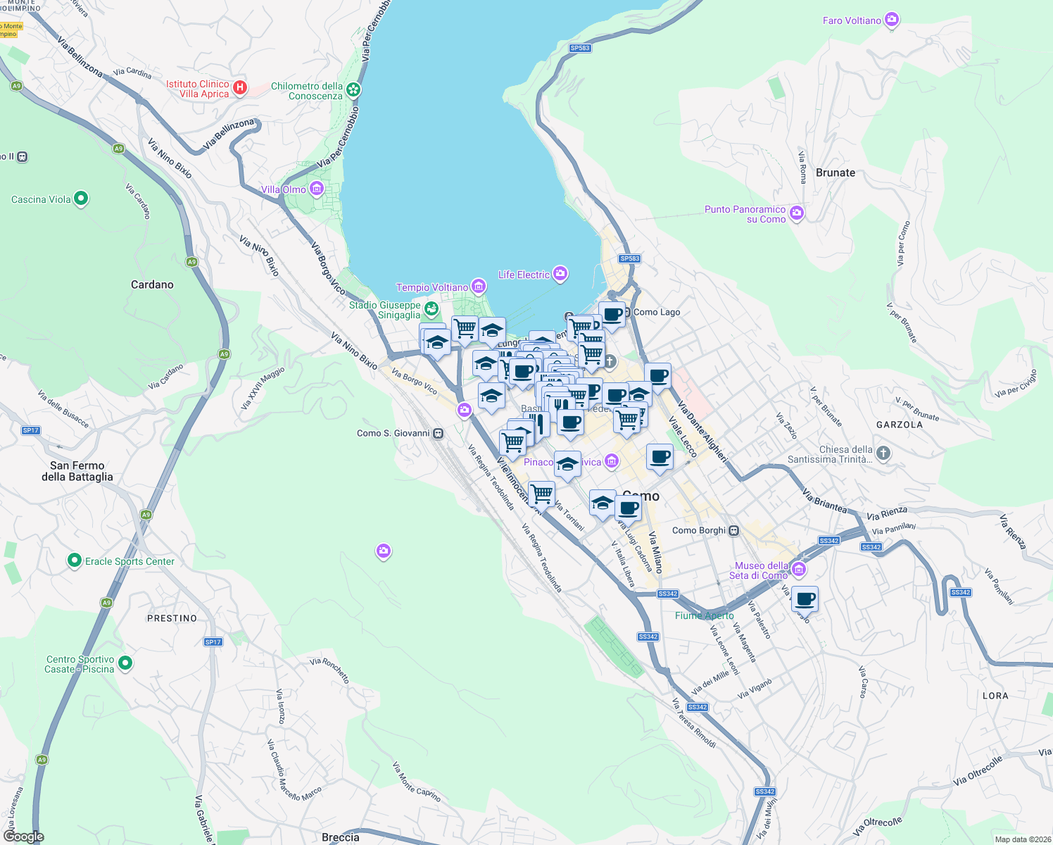 map of restaurants, bars, coffee shops, grocery stores, and more near None in Como
