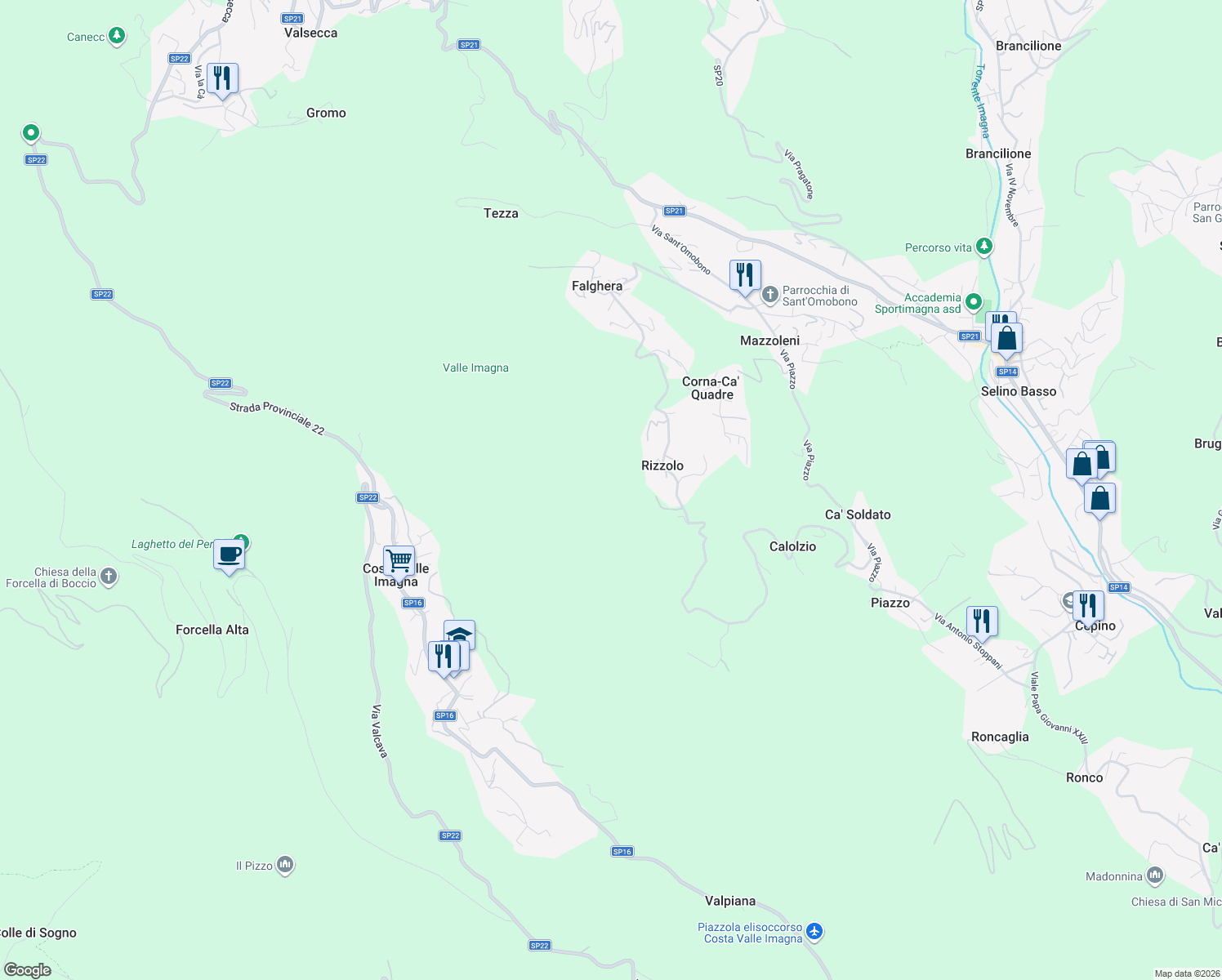 map of restaurants, bars, coffee shops, grocery stores, and more near 162 Via Brigata Lupi di Toscana in Rizzolo