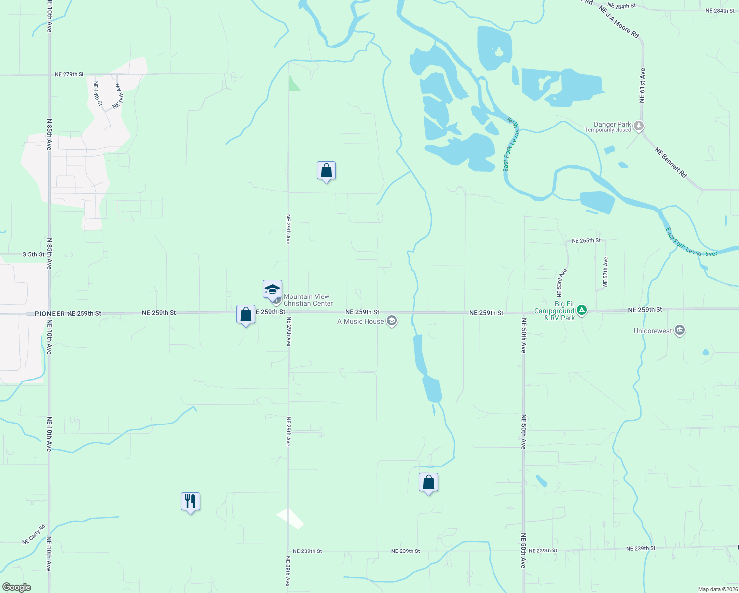 map of restaurants, bars, coffee shops, grocery stores, and more near 26018 Northeast 37th Avenue in Ridgefield