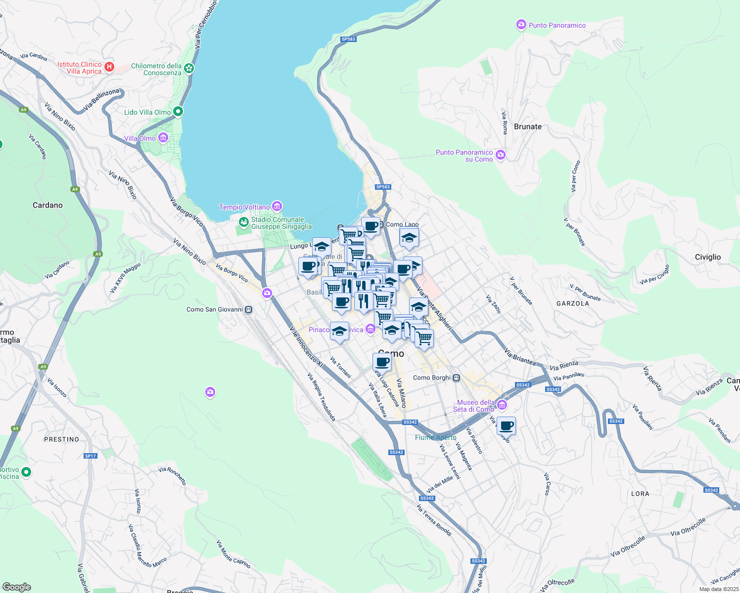 map of restaurants, bars, coffee shops, grocery stores, and more near 10 Via Rusconi in Como