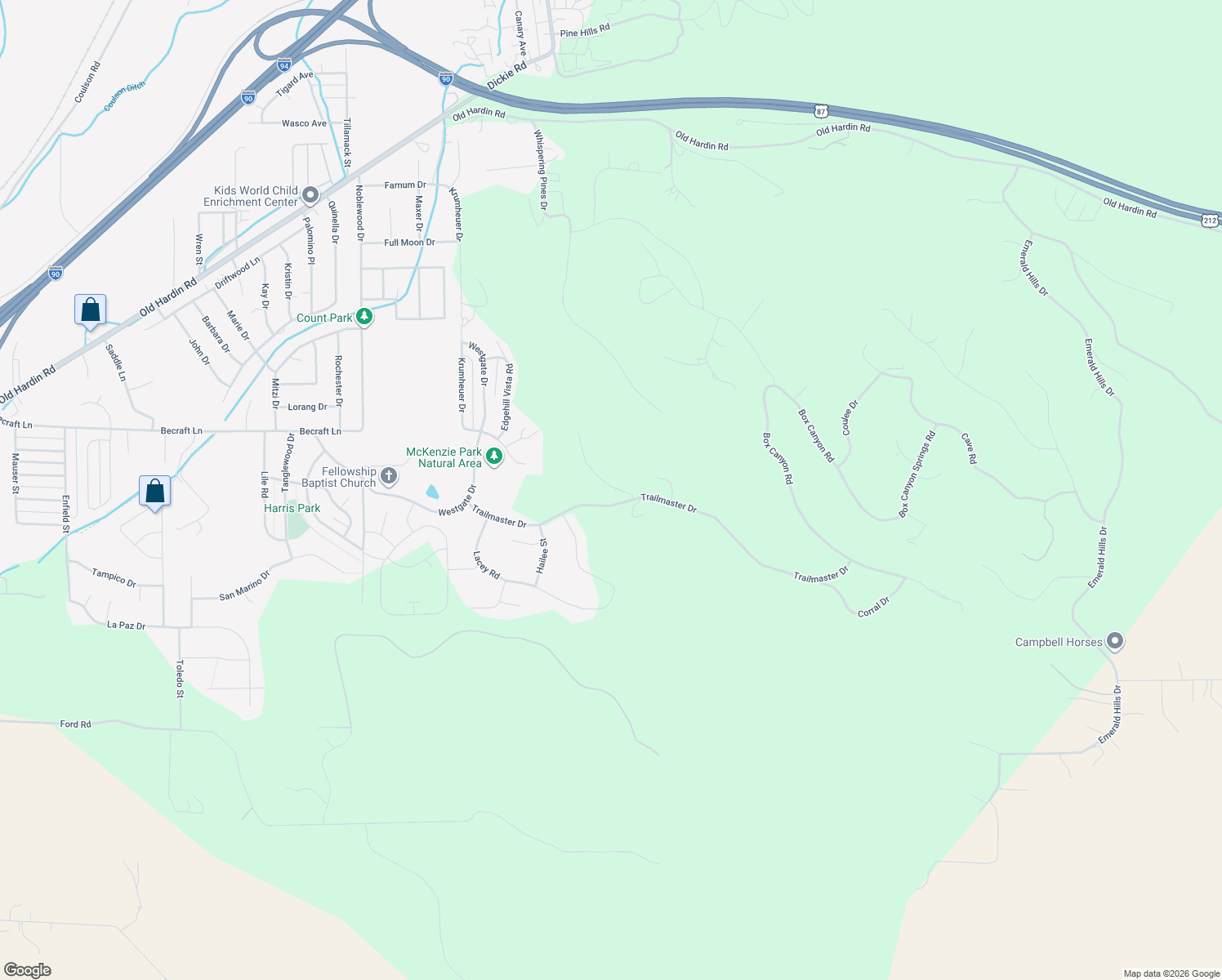map of restaurants, bars, coffee shops, grocery stores, and more near 620 Summit Ridge Road in Billings