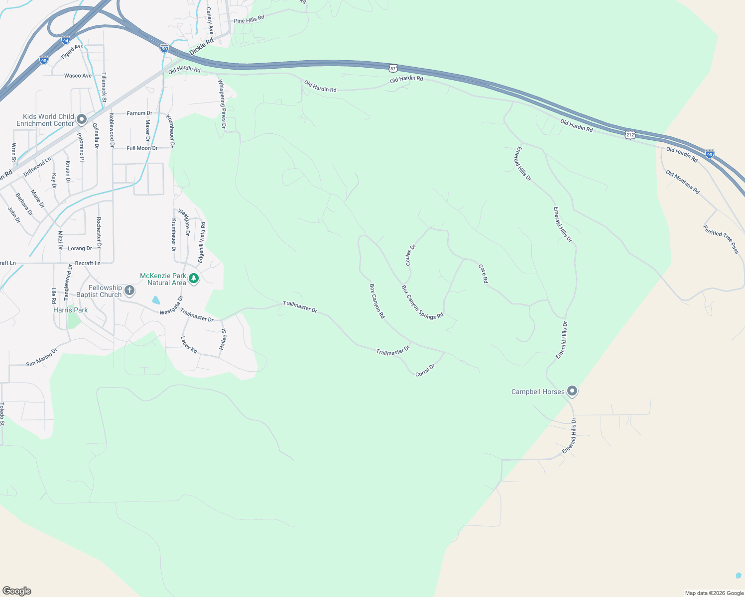 map of restaurants, bars, coffee shops, grocery stores, and more near 4720-4852 Box Canyon Road in Billings