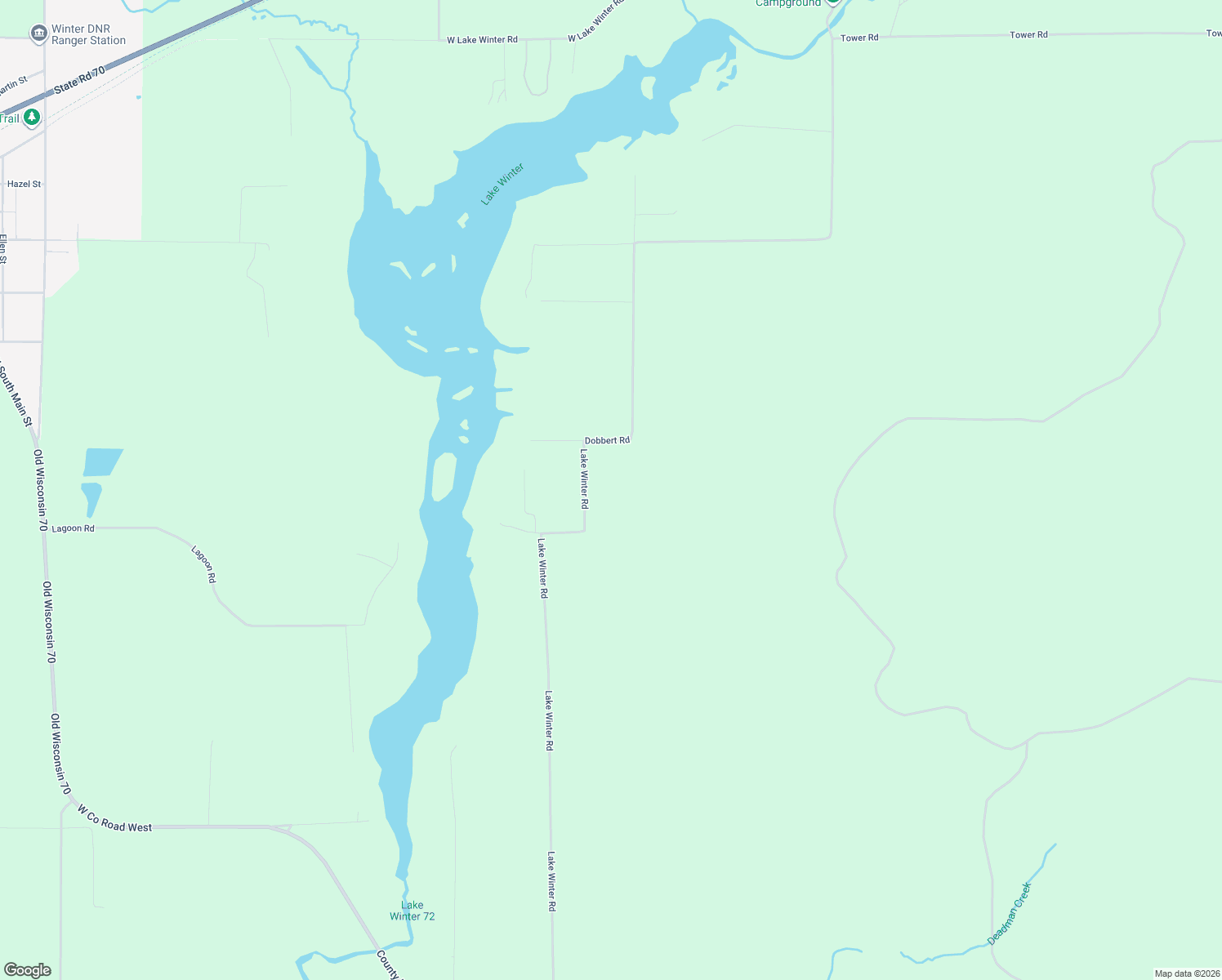 map of restaurants, bars, coffee shops, grocery stores, and more near 4856 Lake Winter Road in Winter