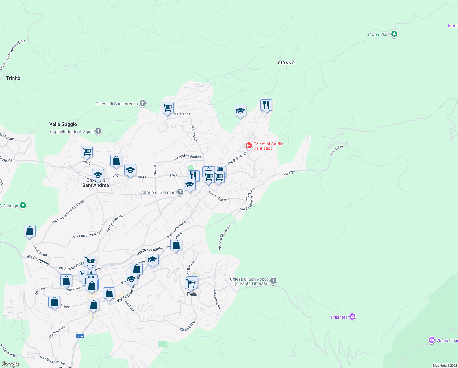 map of restaurants, bars, coffee shops, grocery stores, and more near 9 Via Giuseppe Garibaldi in Gandino