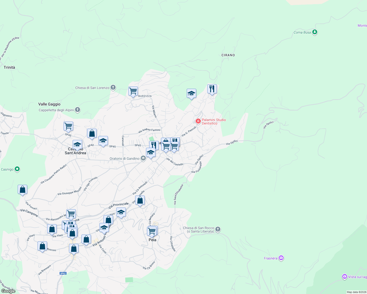 map of restaurants, bars, coffee shops, grocery stores, and more near 9 Via Giuseppe Garibaldi in Gandino