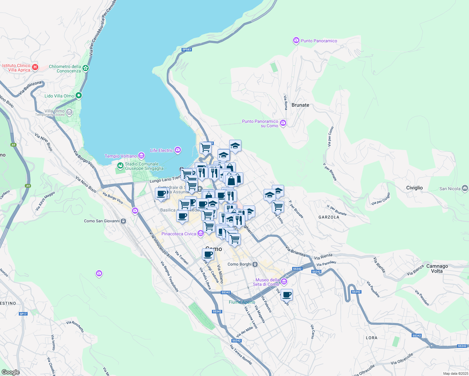 map of restaurants, bars, coffee shops, grocery stores, and more near 25 Via Santo Garovaglio in Como