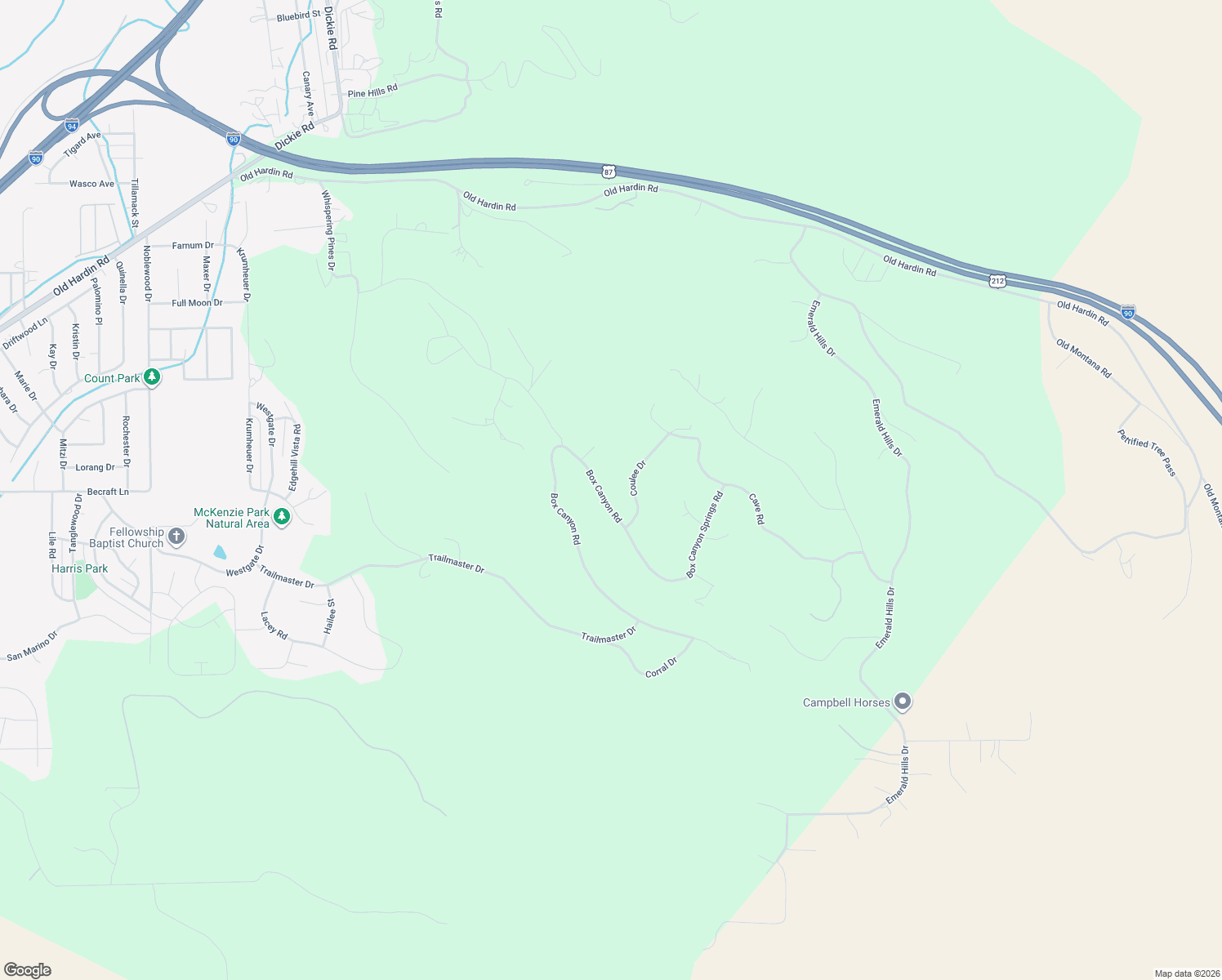 map of restaurants, bars, coffee shops, grocery stores, and more near 4410-4520 Box Canyon Road in Billings