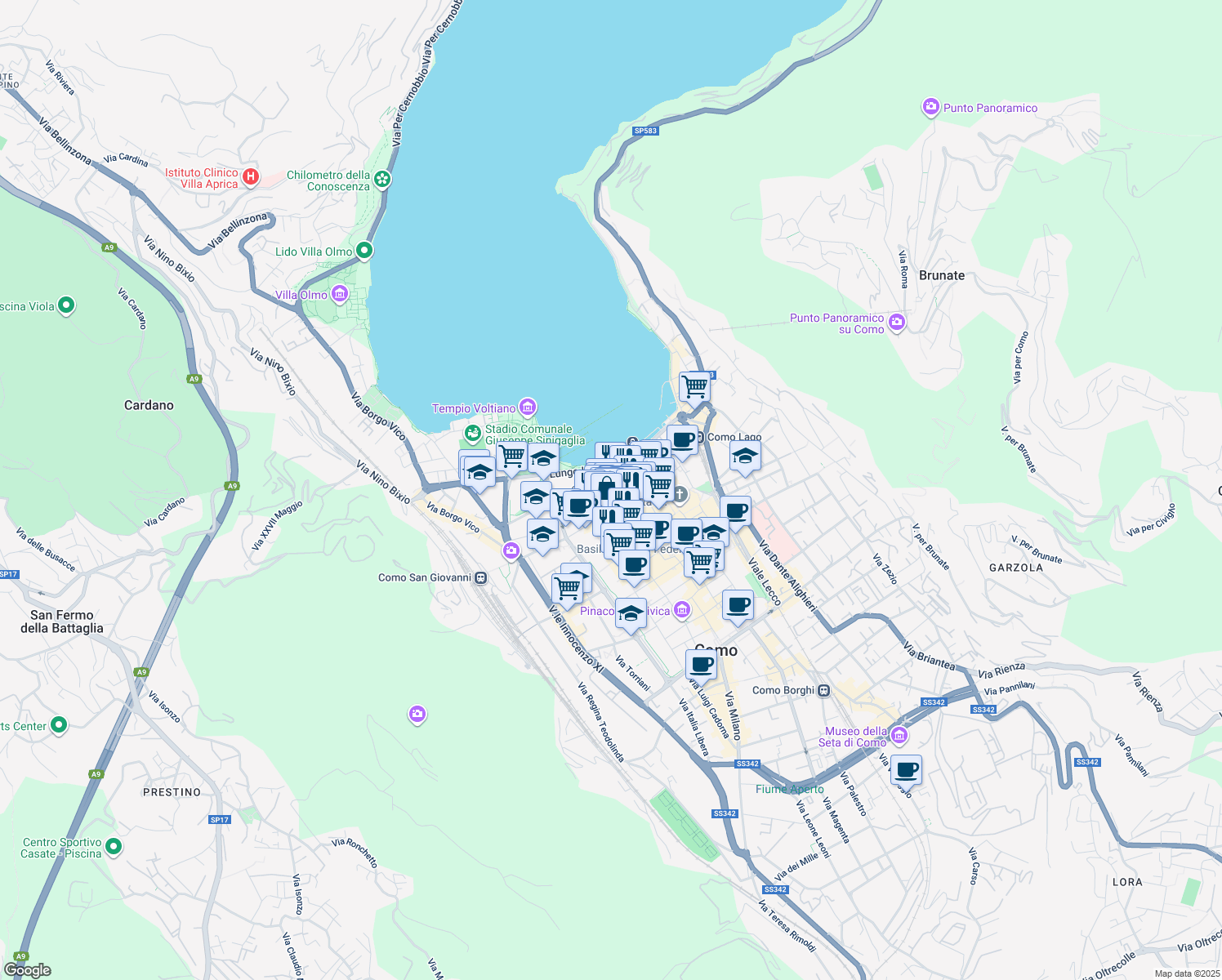 map of restaurants, bars, coffee shops, grocery stores, and more near 5 Via Paolo Carcano in Como