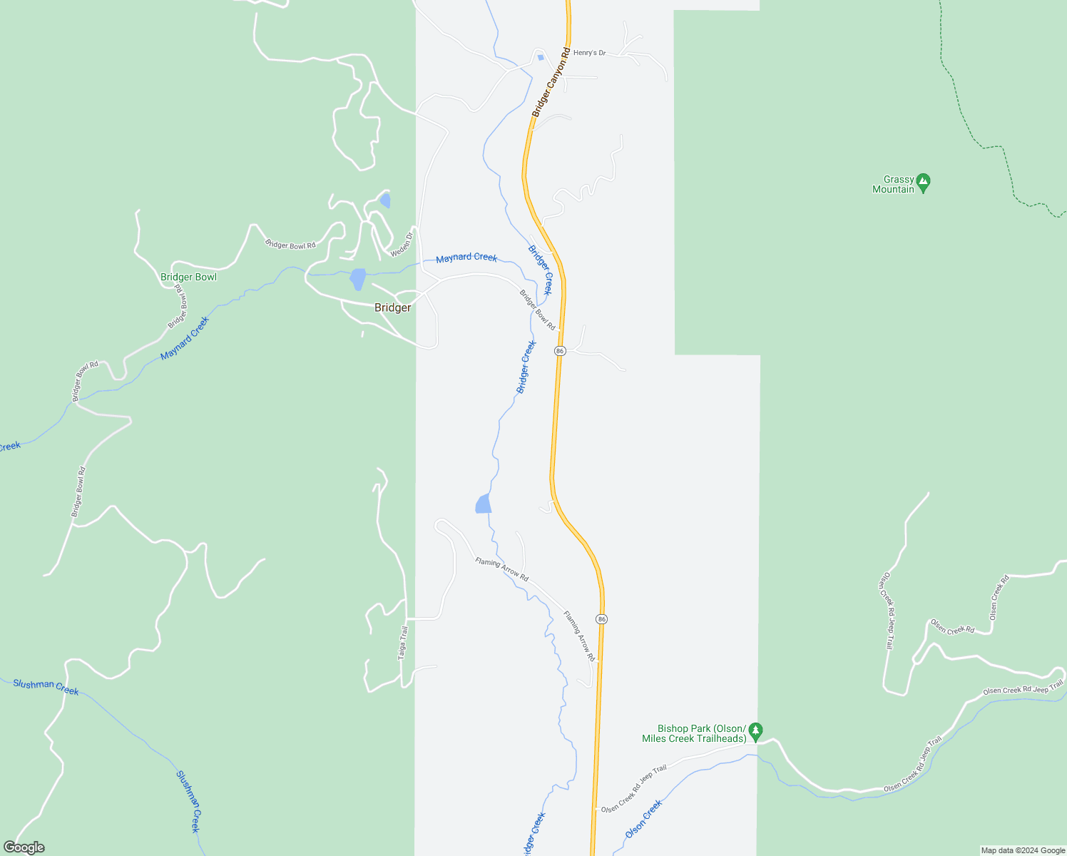 map of restaurants, bars, coffee shops, grocery stores, and more near 15521 Bridger Canyon Road in Bozeman