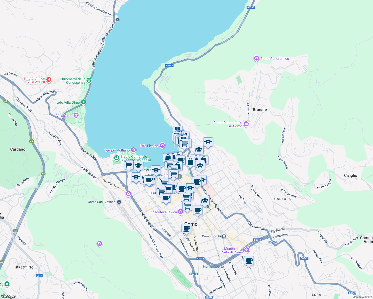 map of restaurants, bars, coffee shops, grocery stores, and more near 3-7 Via Crespi in Como