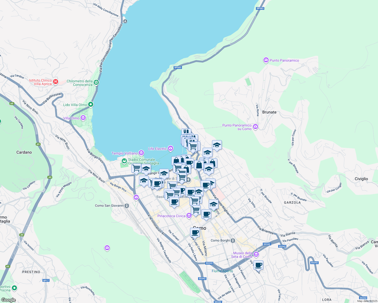 map of restaurants, bars, coffee shops, grocery stores, and more near 3 Via Crespi in Como