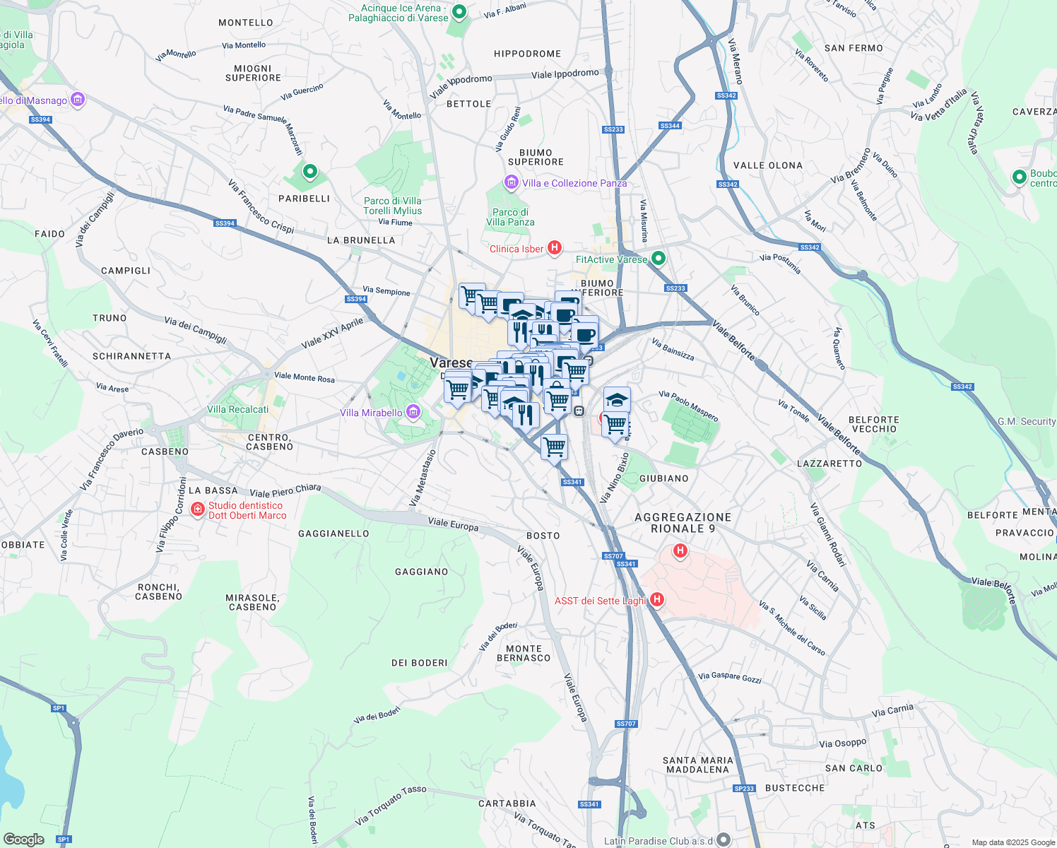map of restaurants, bars, coffee shops, grocery stores, and more near 6 Piazza della Repubblica in Varese
