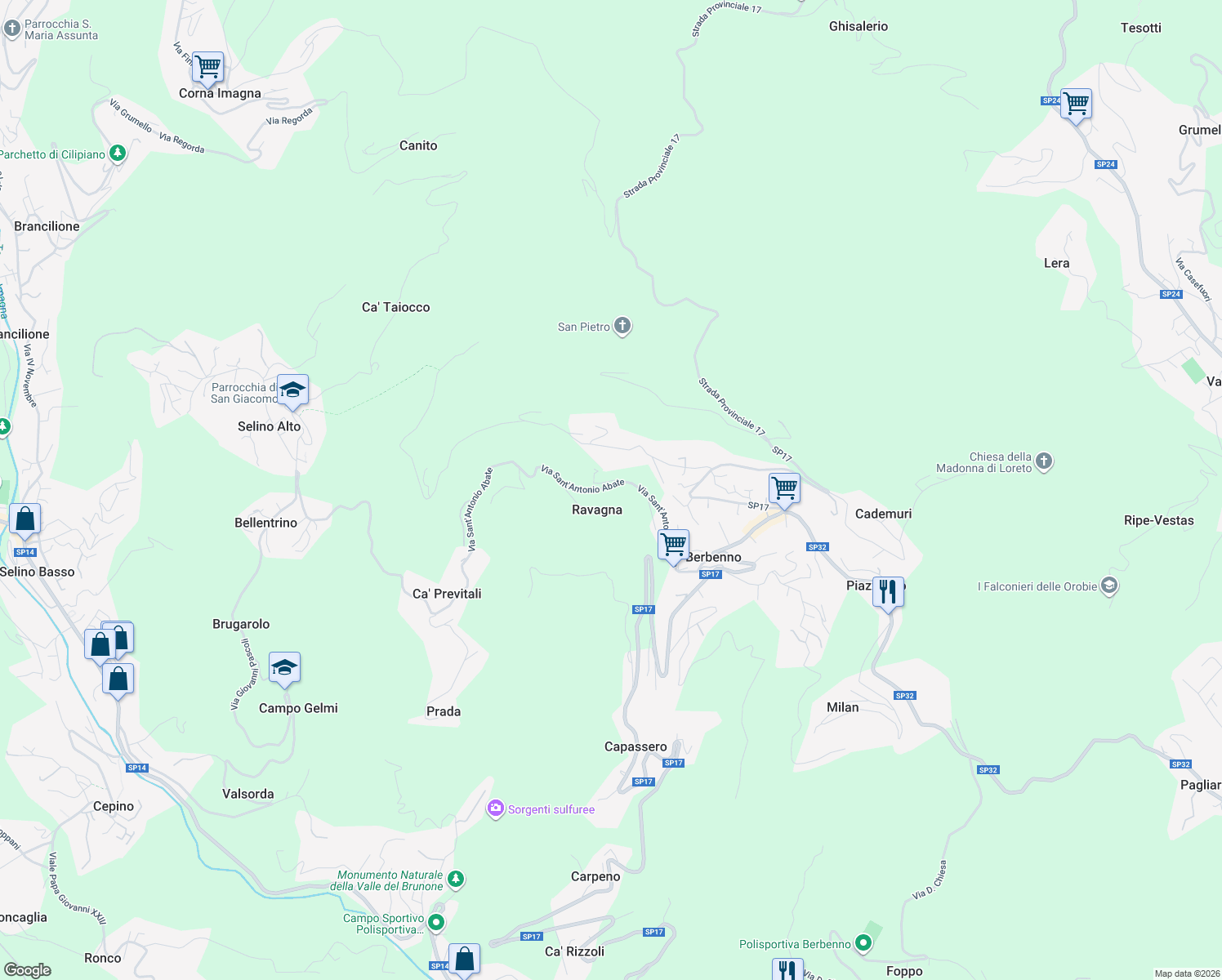 map of restaurants, bars, coffee shops, grocery stores, and more near 19 Via Sant'Antonio Abate in Provincia di Bergamo