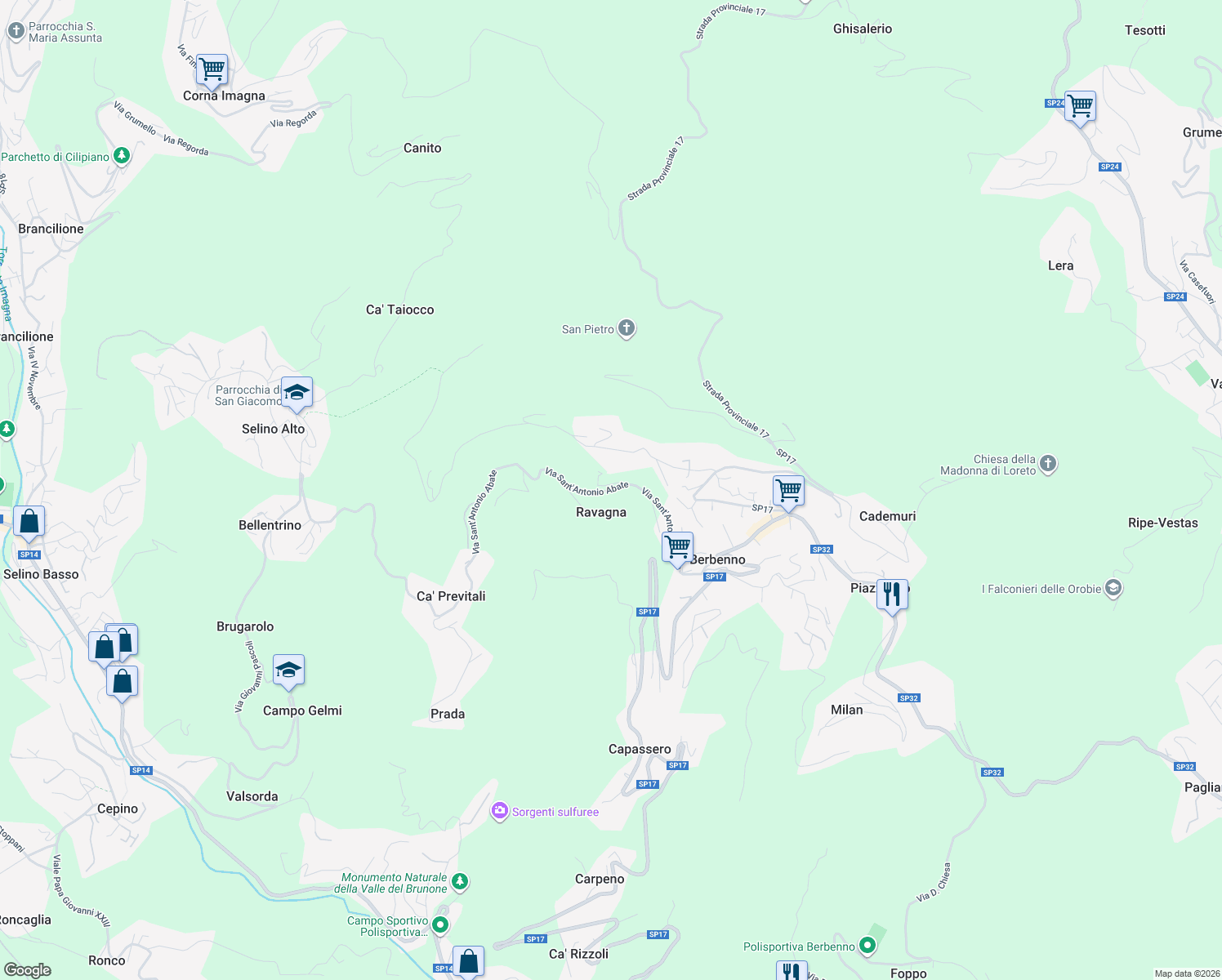 map of restaurants, bars, coffee shops, grocery stores, and more near 19 Via Sant'Antonio Abate in Provincia di Bergamo