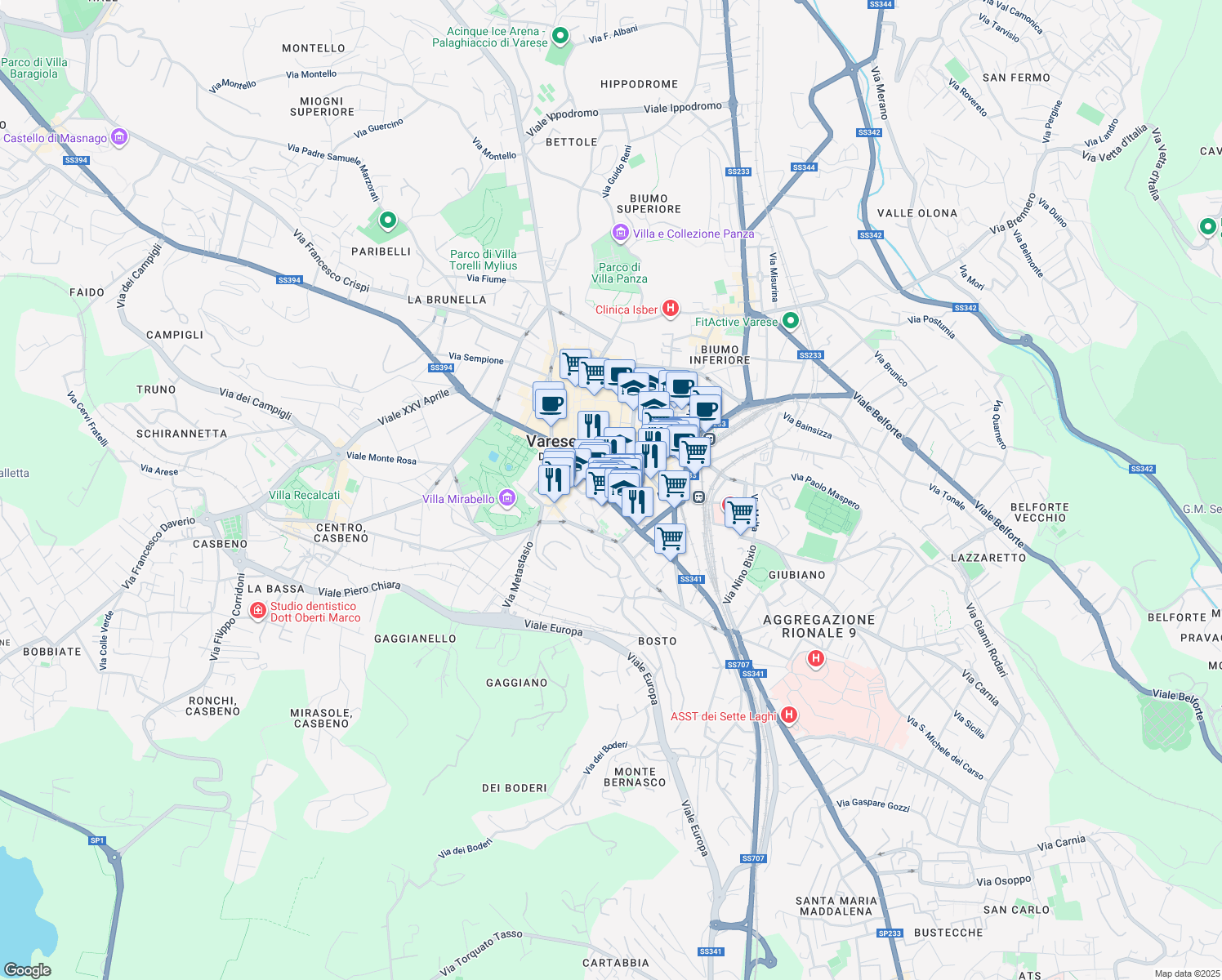 map of restaurants, bars, coffee shops, grocery stores, and more near 6 Piazza della Repubblica in Varese
