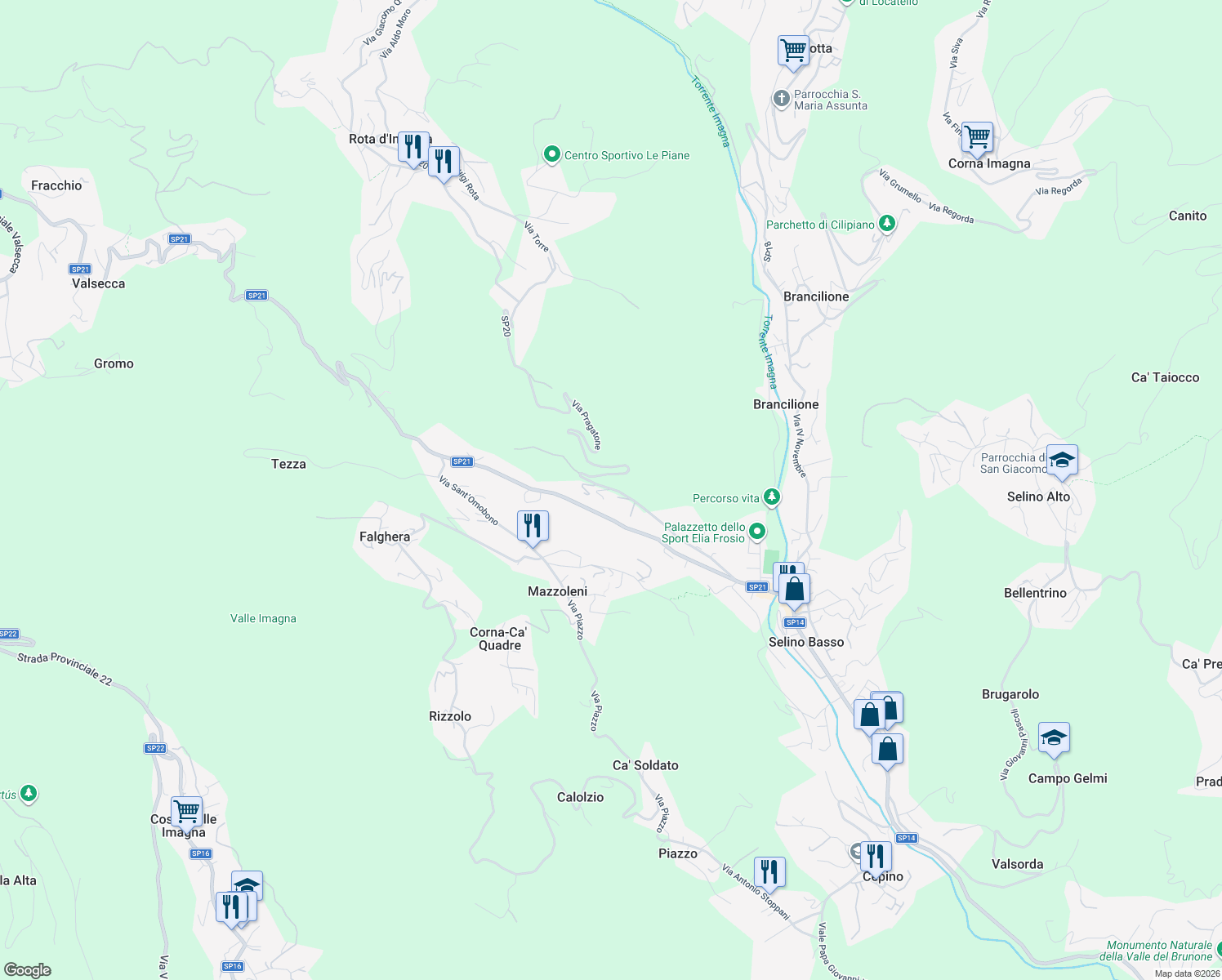 map of restaurants, bars, coffee shops, grocery stores, and more near 25 Via Antonio Locatelli in Selino Basso
