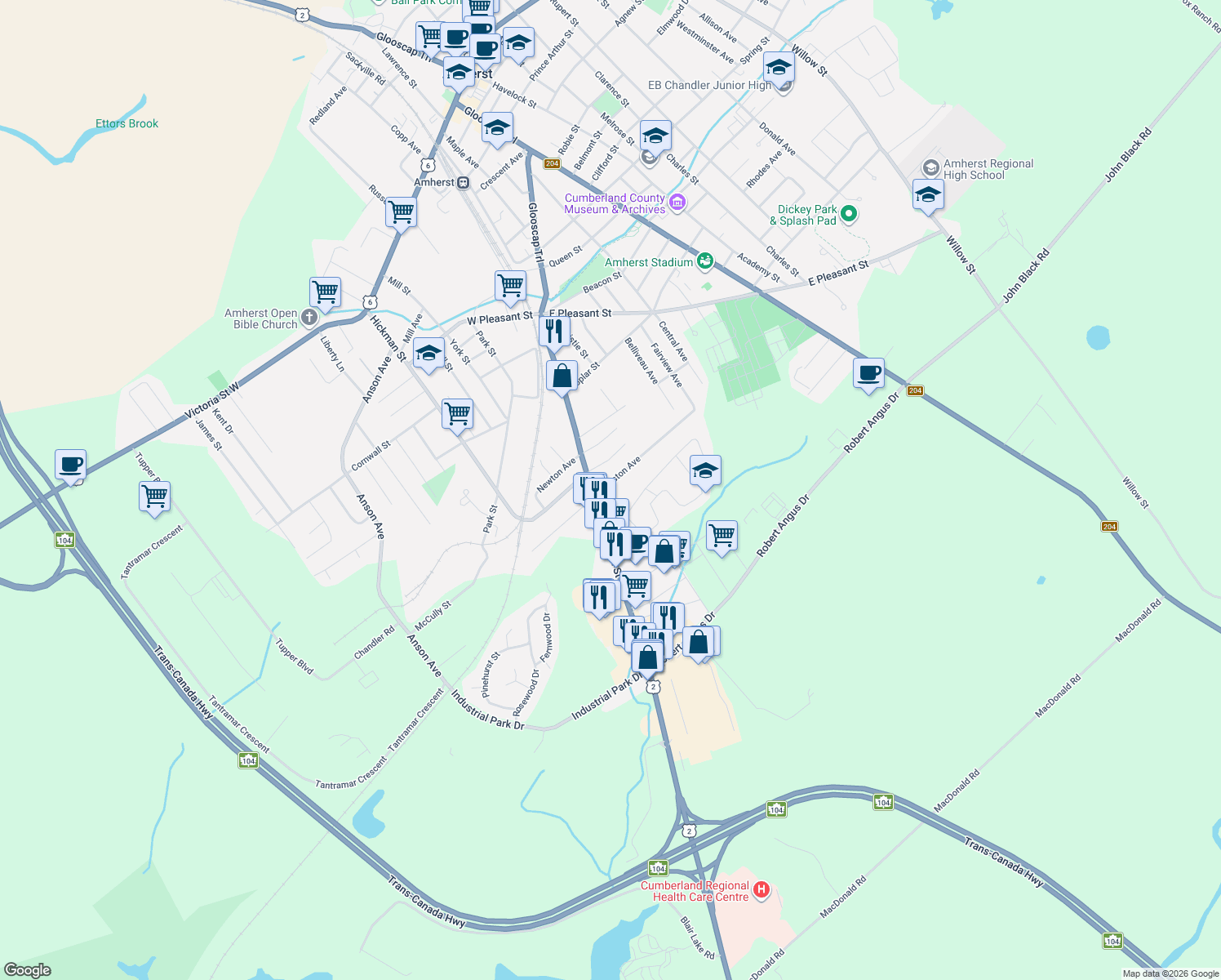 map of restaurants, bars, coffee shops, grocery stores, and more near 10 Winston Avenue in Amherst