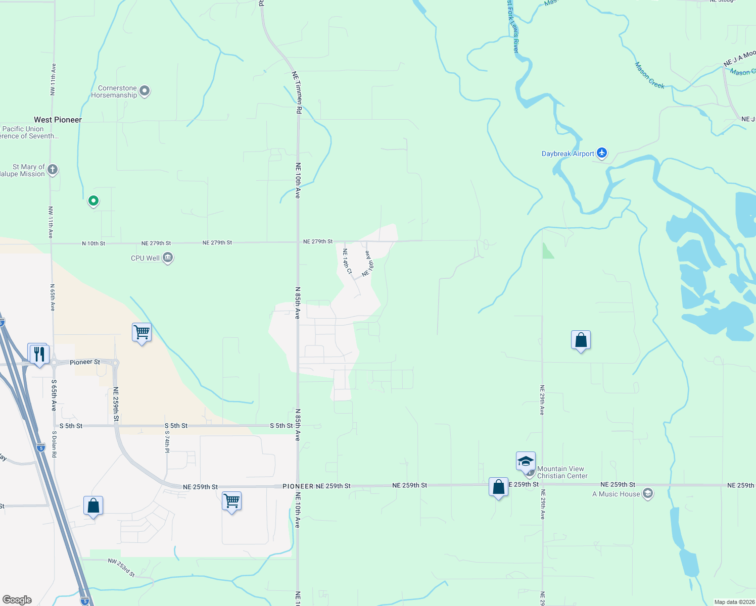 map of restaurants, bars, coffee shops, grocery stores, and more near 27407 NE 14th Ct in Ridgefield