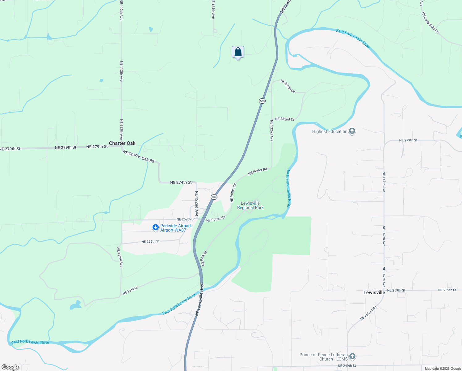 map of restaurants, bars, coffee shops, grocery stores, and more near 12618 Northeast Potter Road in Battle Ground