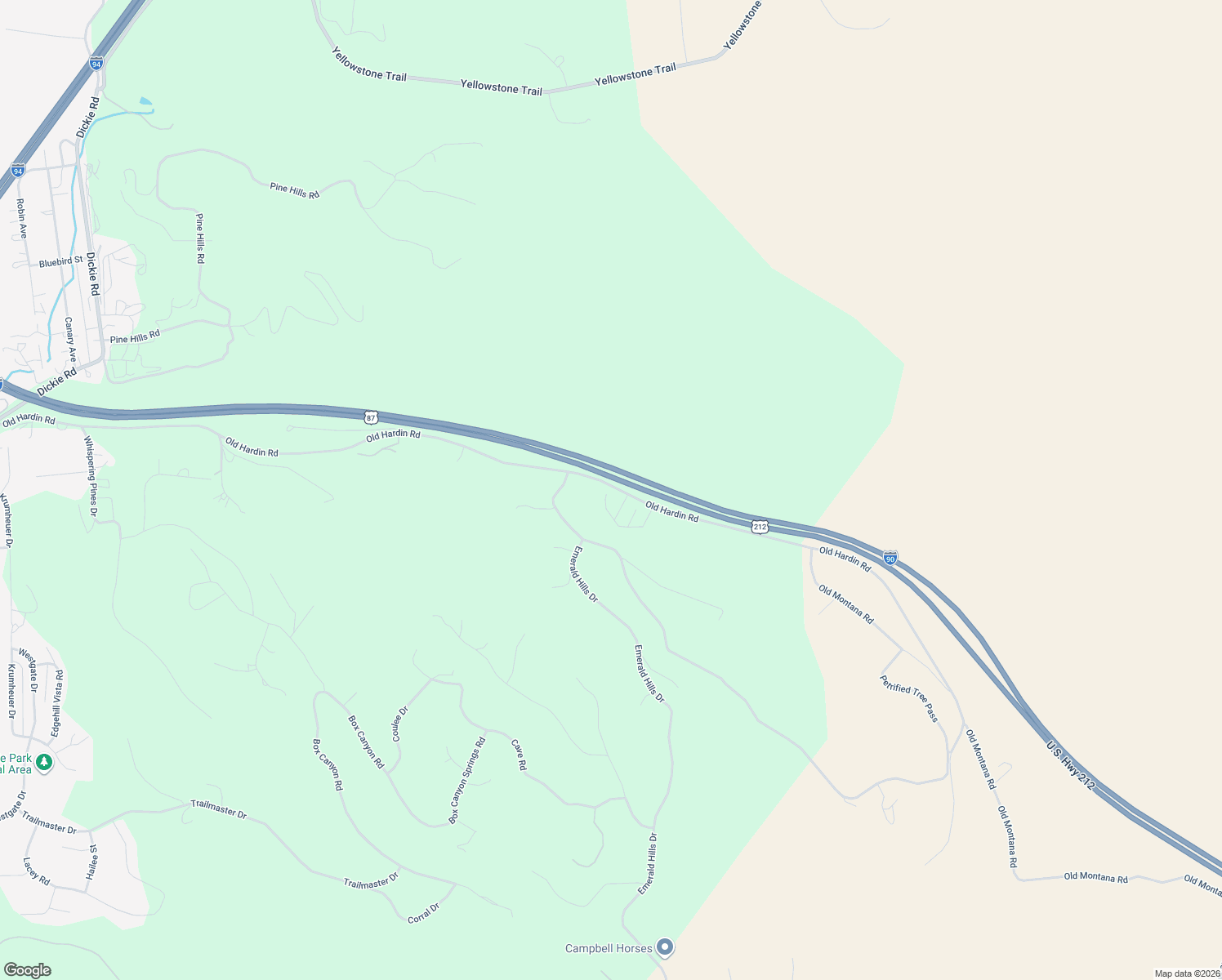 map of restaurants, bars, coffee shops, grocery stores, and more near 4700 Old Hardin Road in Billings