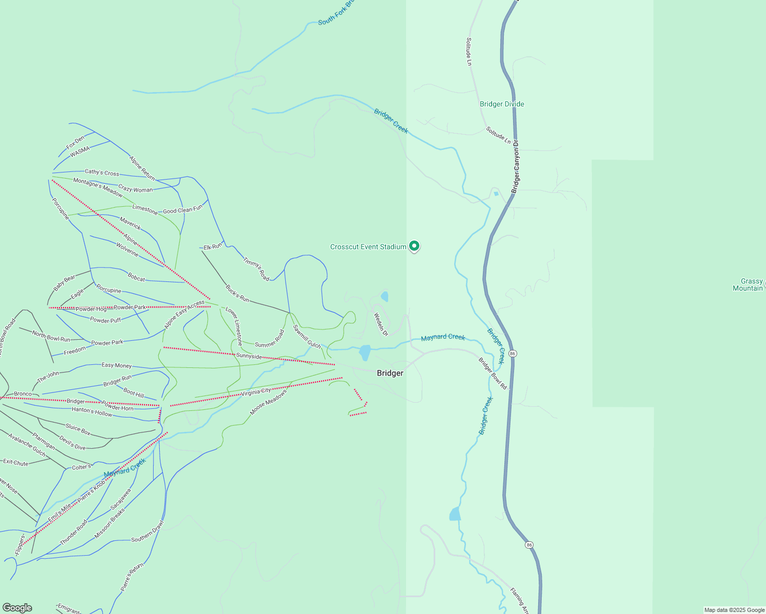 map of restaurants, bars, coffee shops, grocery stores, and more near 33 Bridger Pines Road in Bozeman