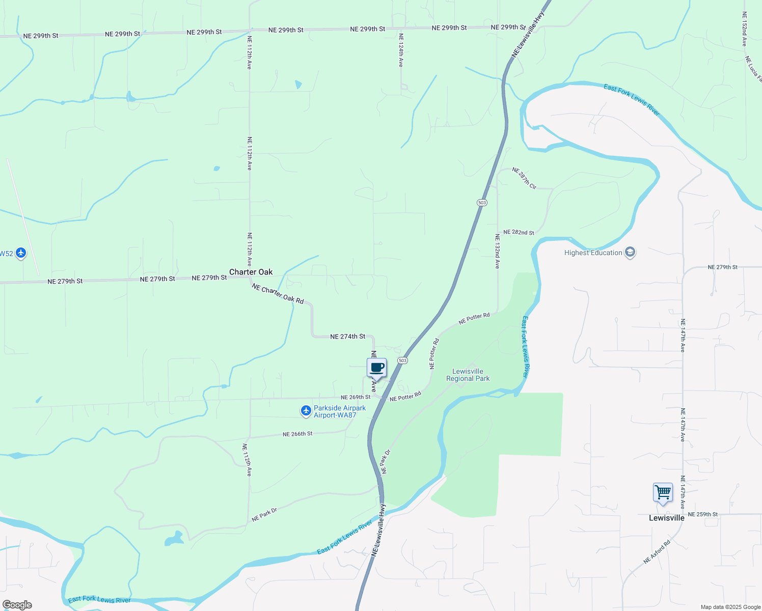 map of restaurants, bars, coffee shops, grocery stores, and more near 12301 Northeast 279th Street in Battle Ground
