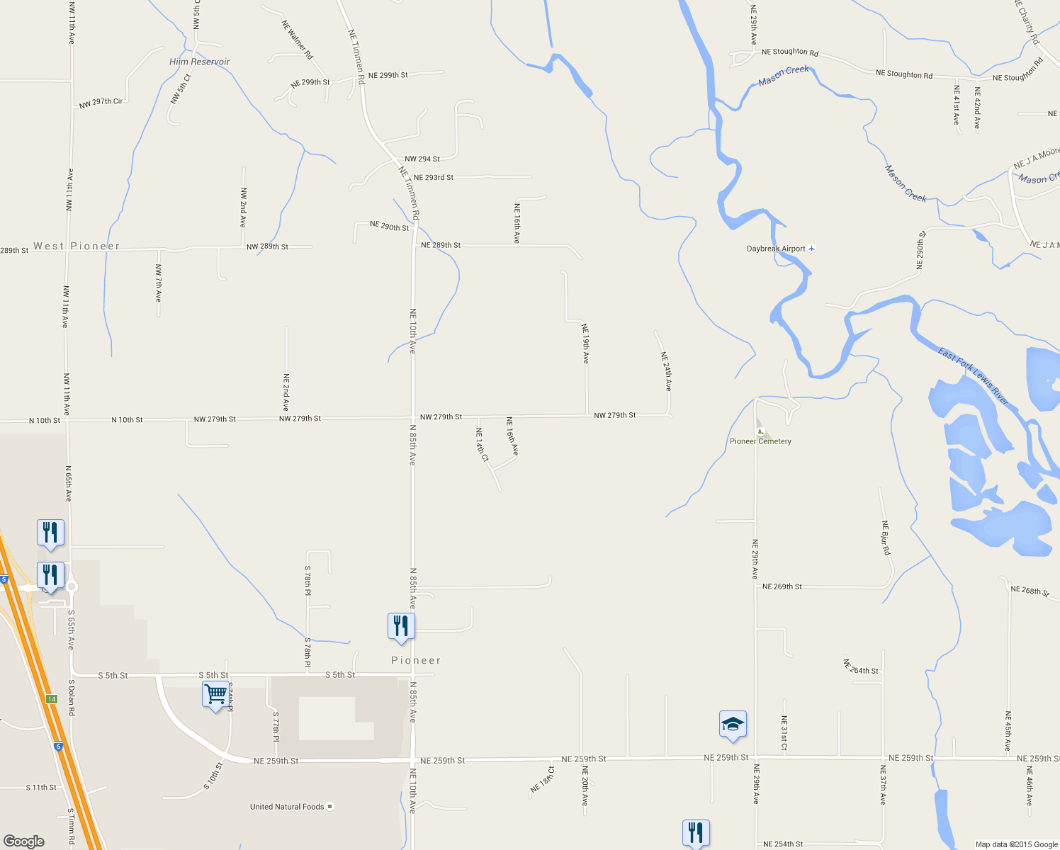 map of restaurants, bars, coffee shops, grocery stores, and more near 1615 Northeast 279th Street in Ridgefield