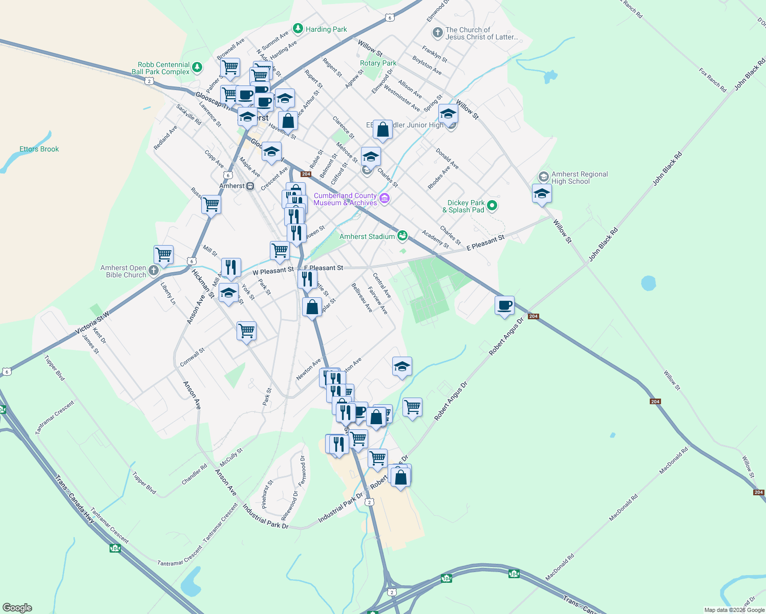 map of restaurants, bars, coffee shops, grocery stores, and more near 26 Fairview Avenue in Amherst