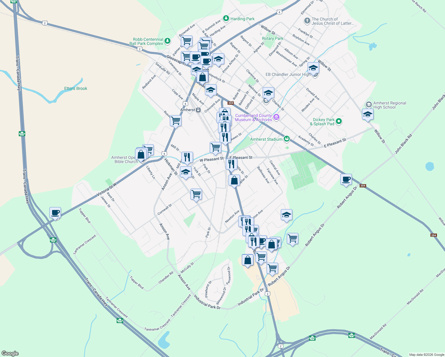 map of restaurants, bars, coffee shops, grocery stores, and more near 29 Patterson Street in Amherst