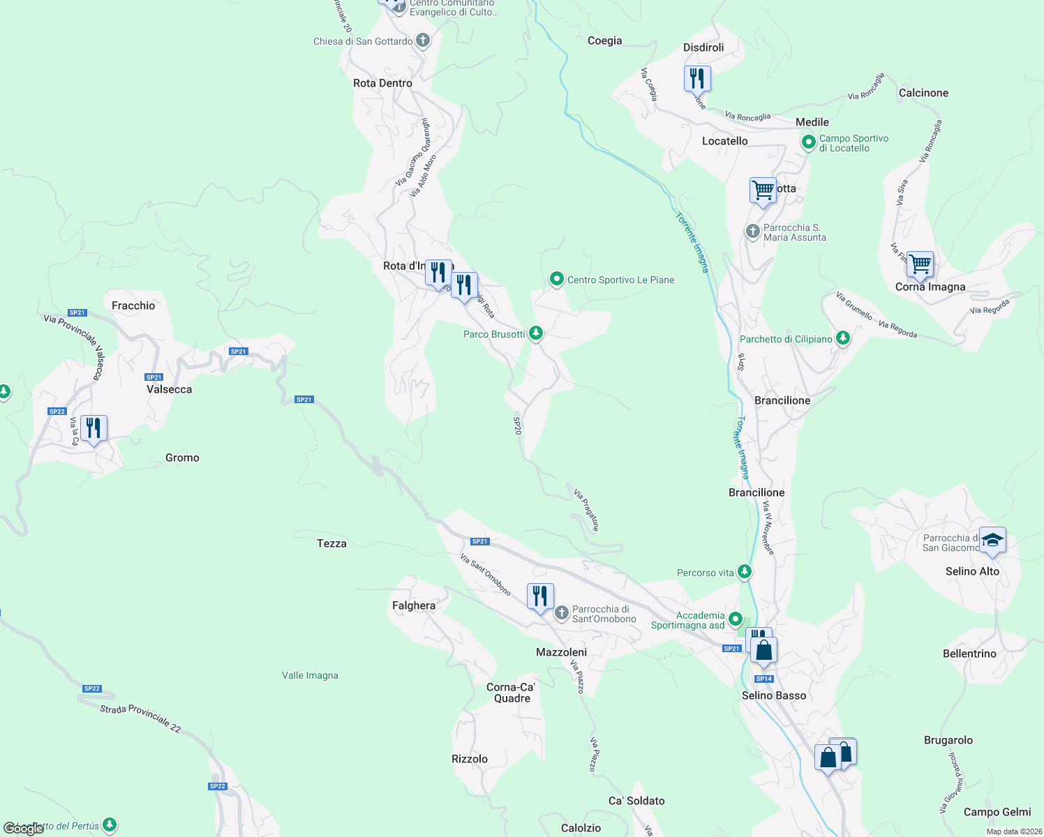 map of restaurants, bars, coffee shops, grocery stores, and more near 7 Via Canto in Provincia di Bergamo