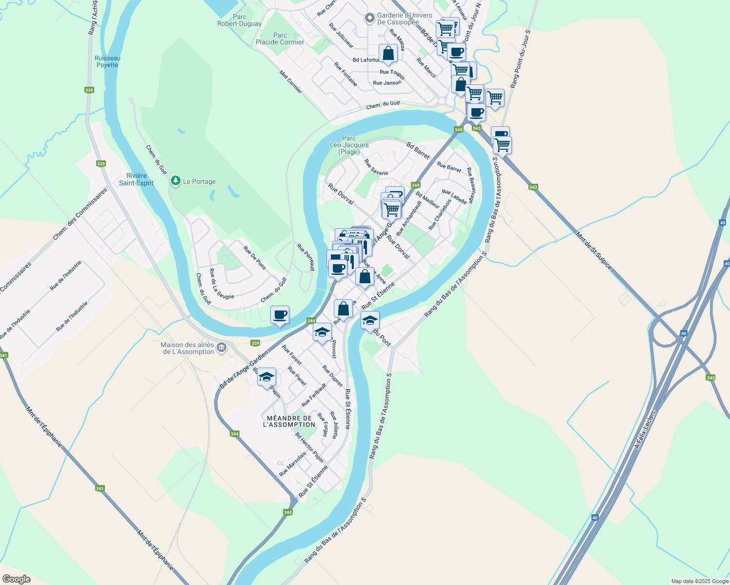 map of restaurants, bars, coffee shops, grocery stores, and more near 147 Rue Notre Dame in L'Assomption