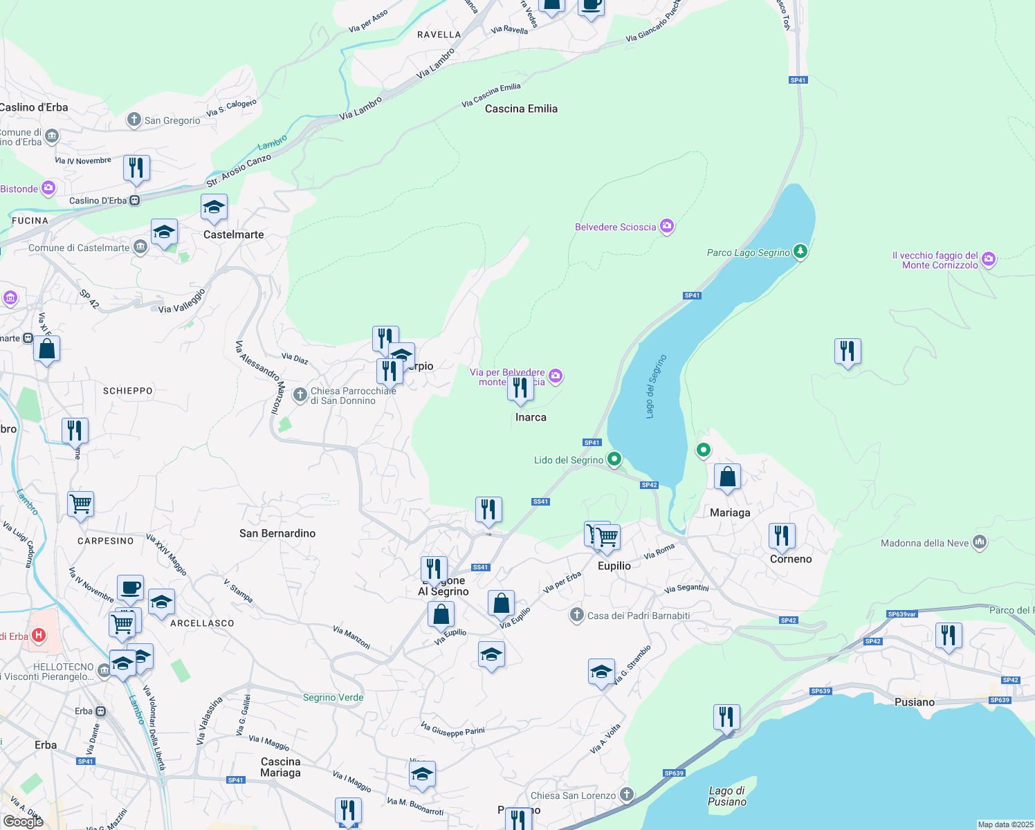 map of restaurants, bars, coffee shops, grocery stores, and more near 18 Via Inarca in Como