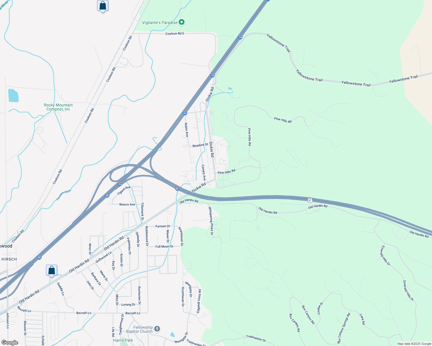 map of restaurants, bars, coffee shops, grocery stores, and more near 4652 Pine Hills Road in Billings