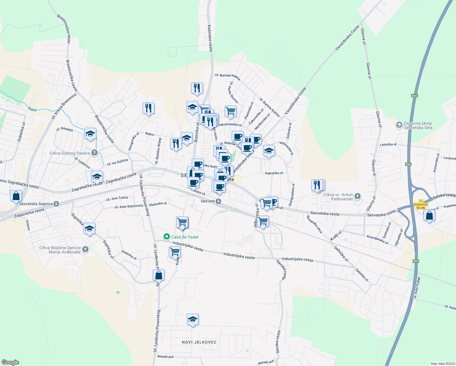 map of restaurants, bars, coffee shops, grocery stores, and more near 8 Bjelovarska ulica in Sesvete