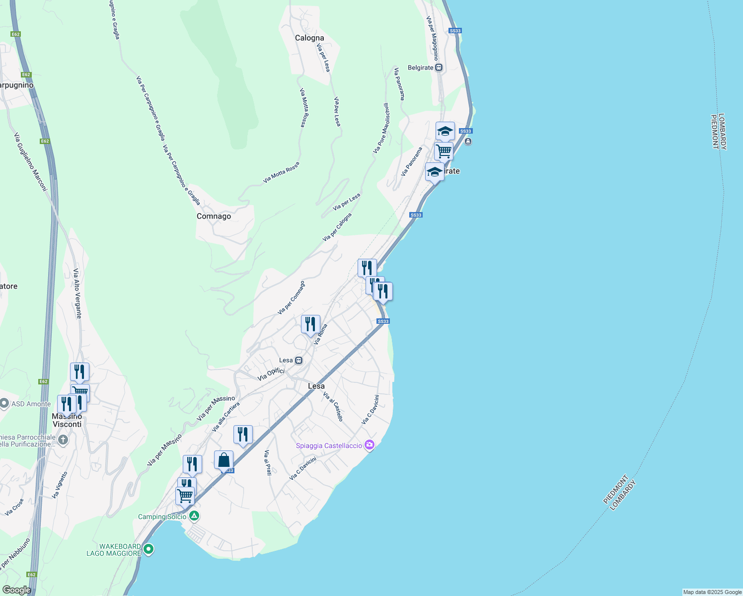 map of restaurants, bars, coffee shops, grocery stores, and more near 2 Via de Bernardi in Lesa