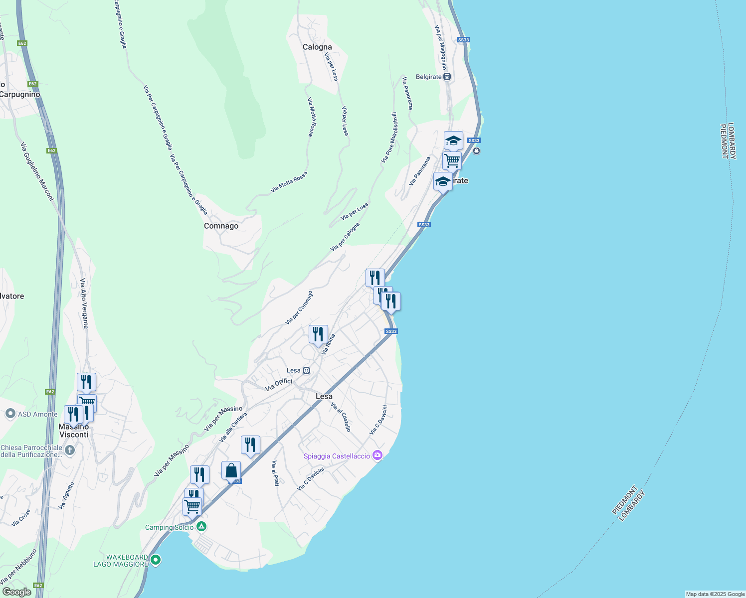 map of restaurants, bars, coffee shops, grocery stores, and more near 2 Via de Bernardi in Lesa