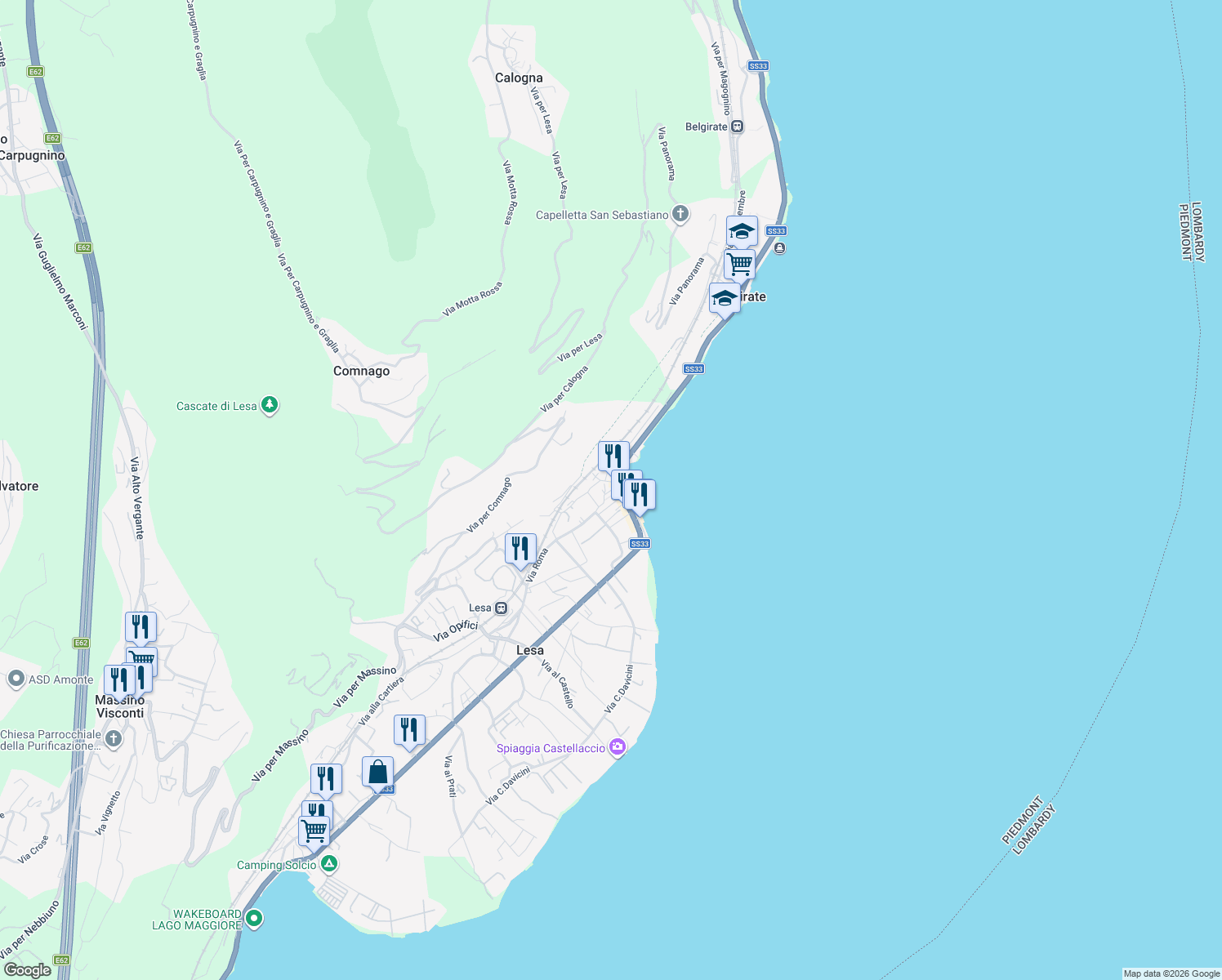 map of restaurants, bars, coffee shops, grocery stores, and more near 4 Via Alessandro Manzoni in Lesa