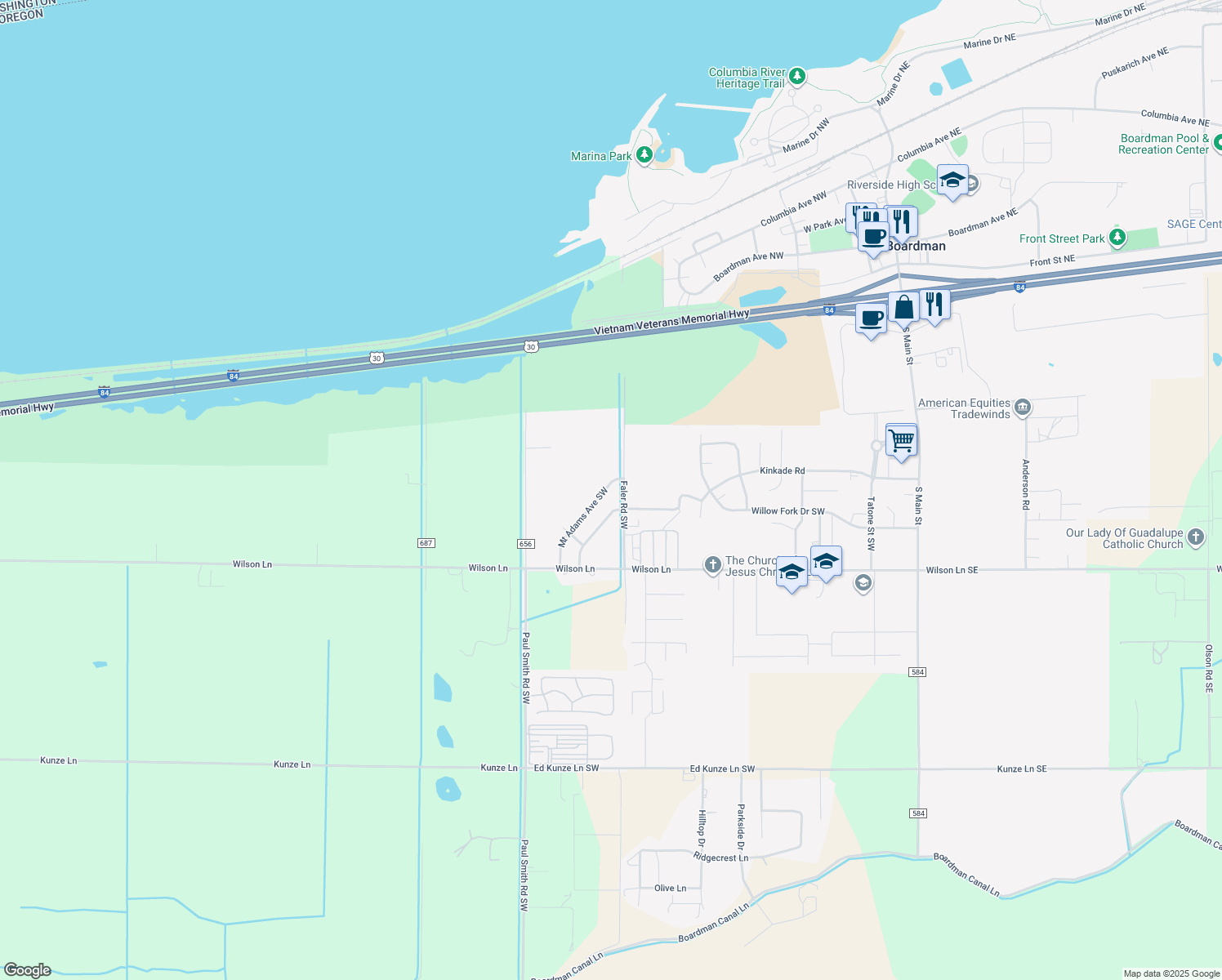 map of restaurants, bars, coffee shops, grocery stores, and more near 705 Mount Adams Avenue Southwest in Boardman
