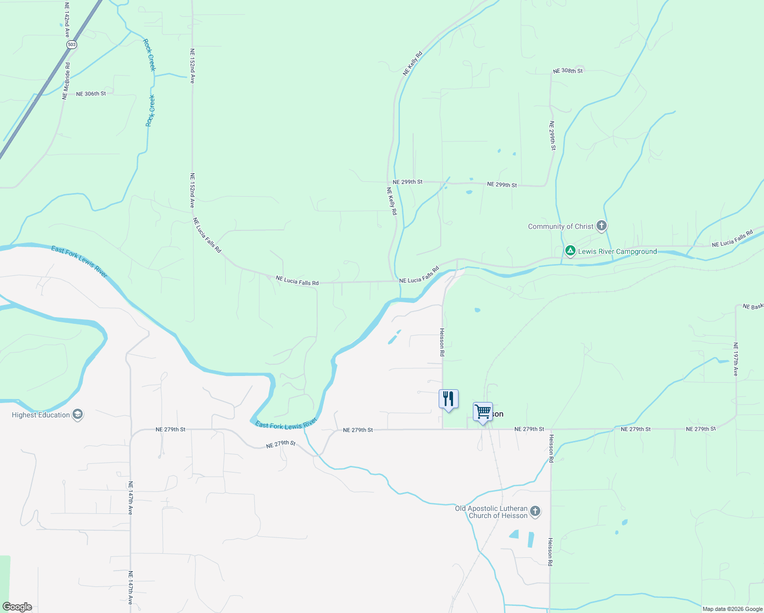 map of restaurants, bars, coffee shops, grocery stores, and more near 16713 Northeast Lucia Falls Road in Battle Ground
