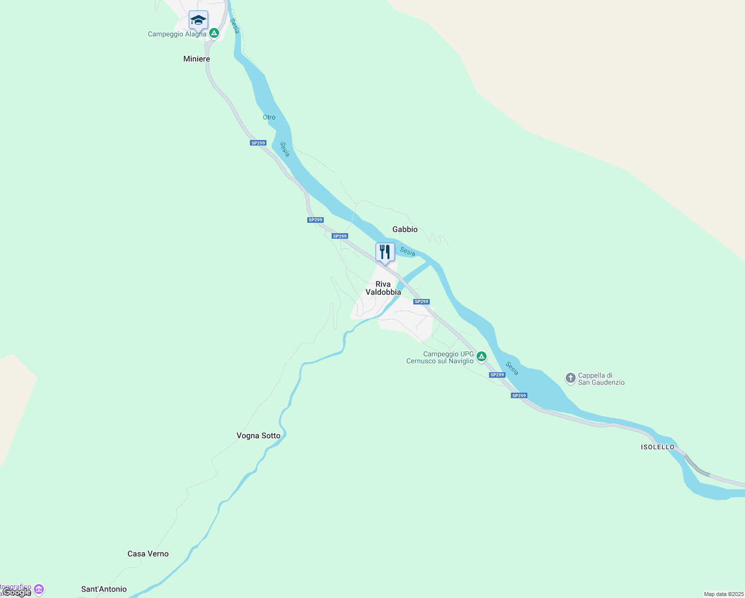 map of restaurants, bars, coffee shops, grocery stores, and more near 5 Via Degli Alpini in Riva Valdobbia