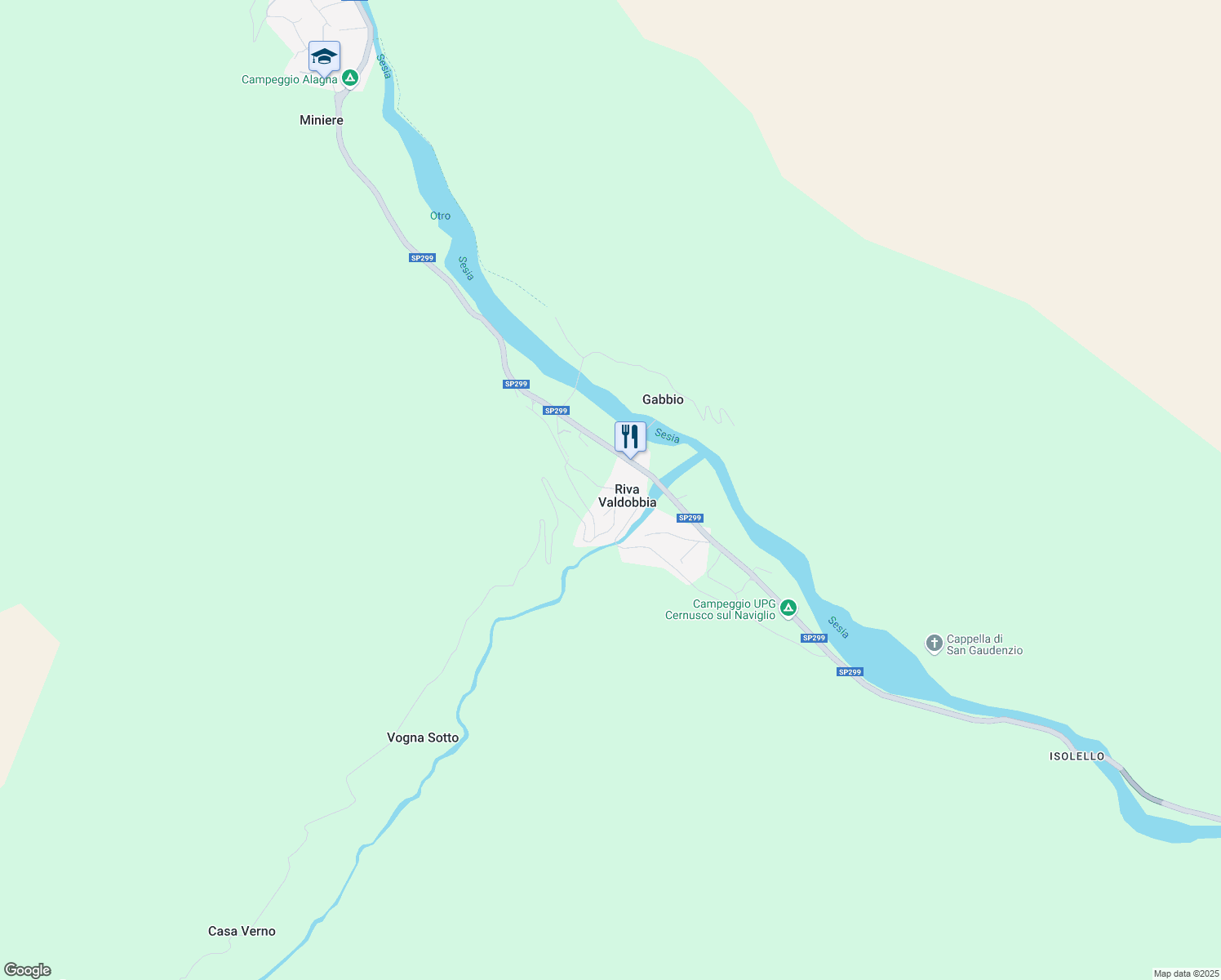 map of restaurants, bars, coffee shops, grocery stores, and more near 5 Via degli Alpini in Riva Valdobbia