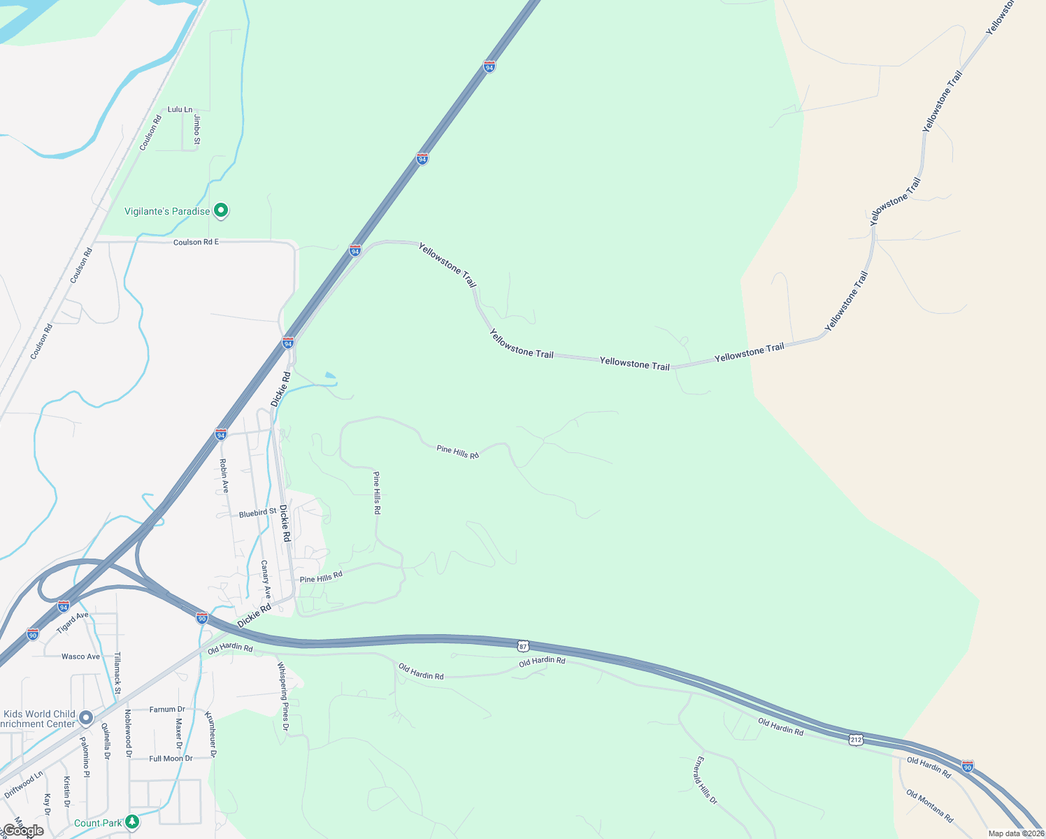 map of restaurants, bars, coffee shops, grocery stores, and more near 4511 North Pine Hills Road in Billings