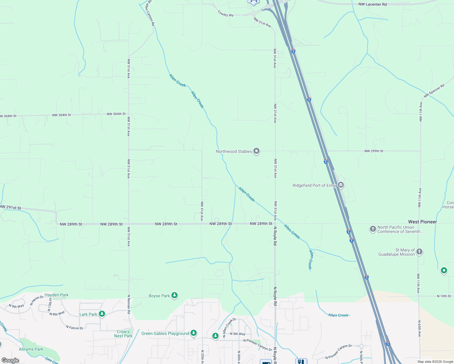 map of restaurants, bars, coffee shops, grocery stores, and more near 29503 Northwest 41st Avenue in Ridgefield