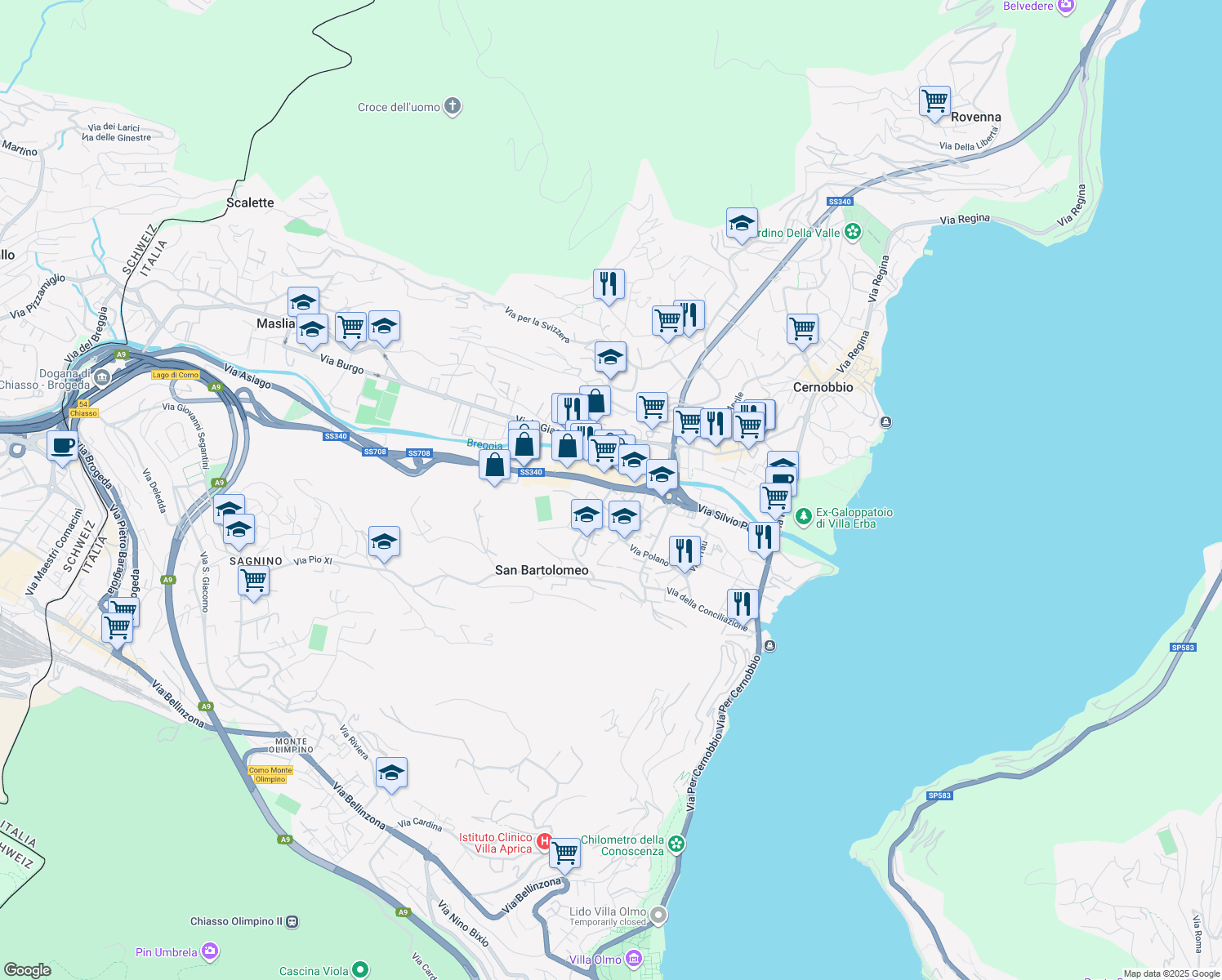 map of restaurants, bars, coffee shops, grocery stores, and more near 2 Via Asiago in Como