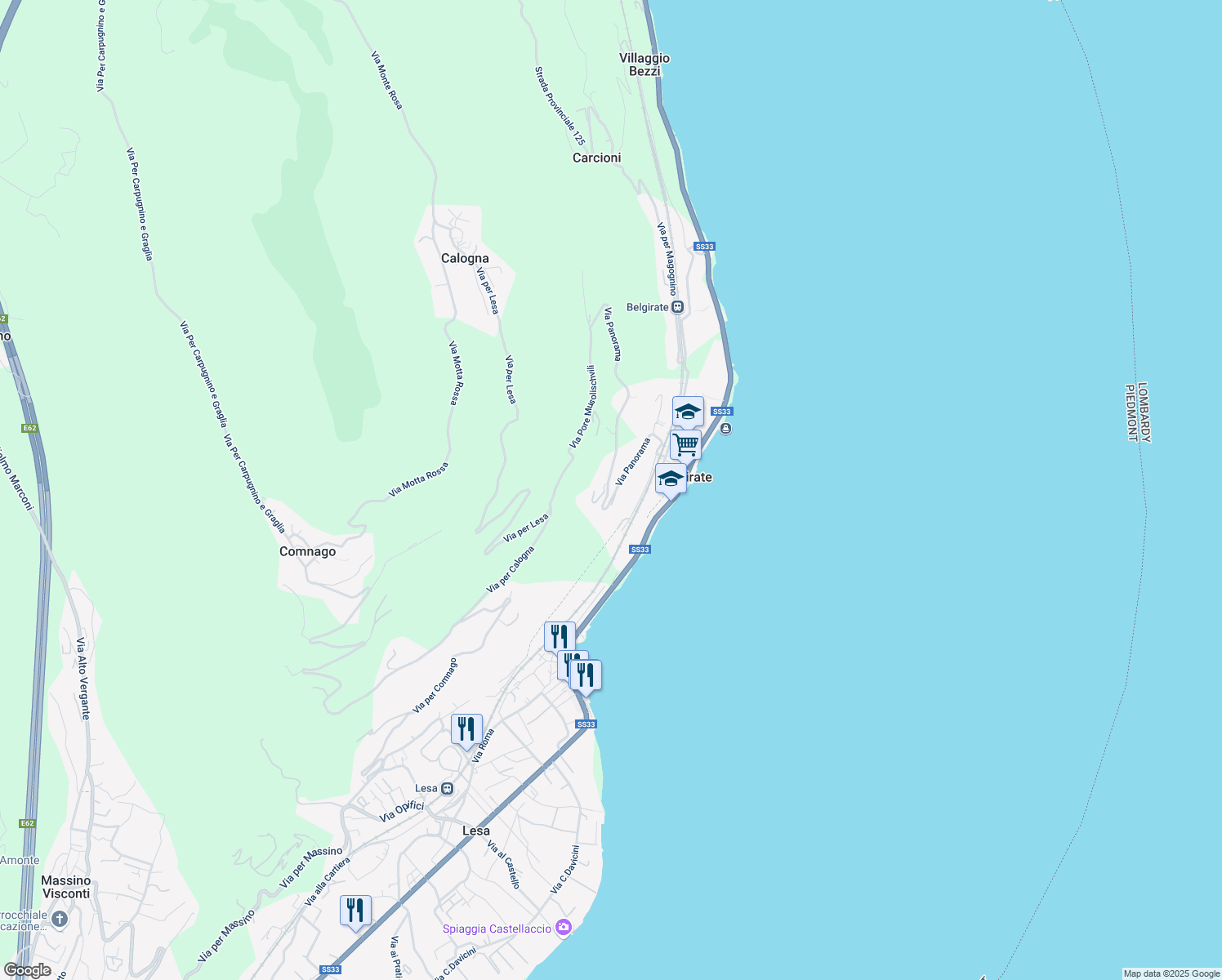 map of restaurants, bars, coffee shops, grocery stores, and more near 20 Via Panorama in Belgirate