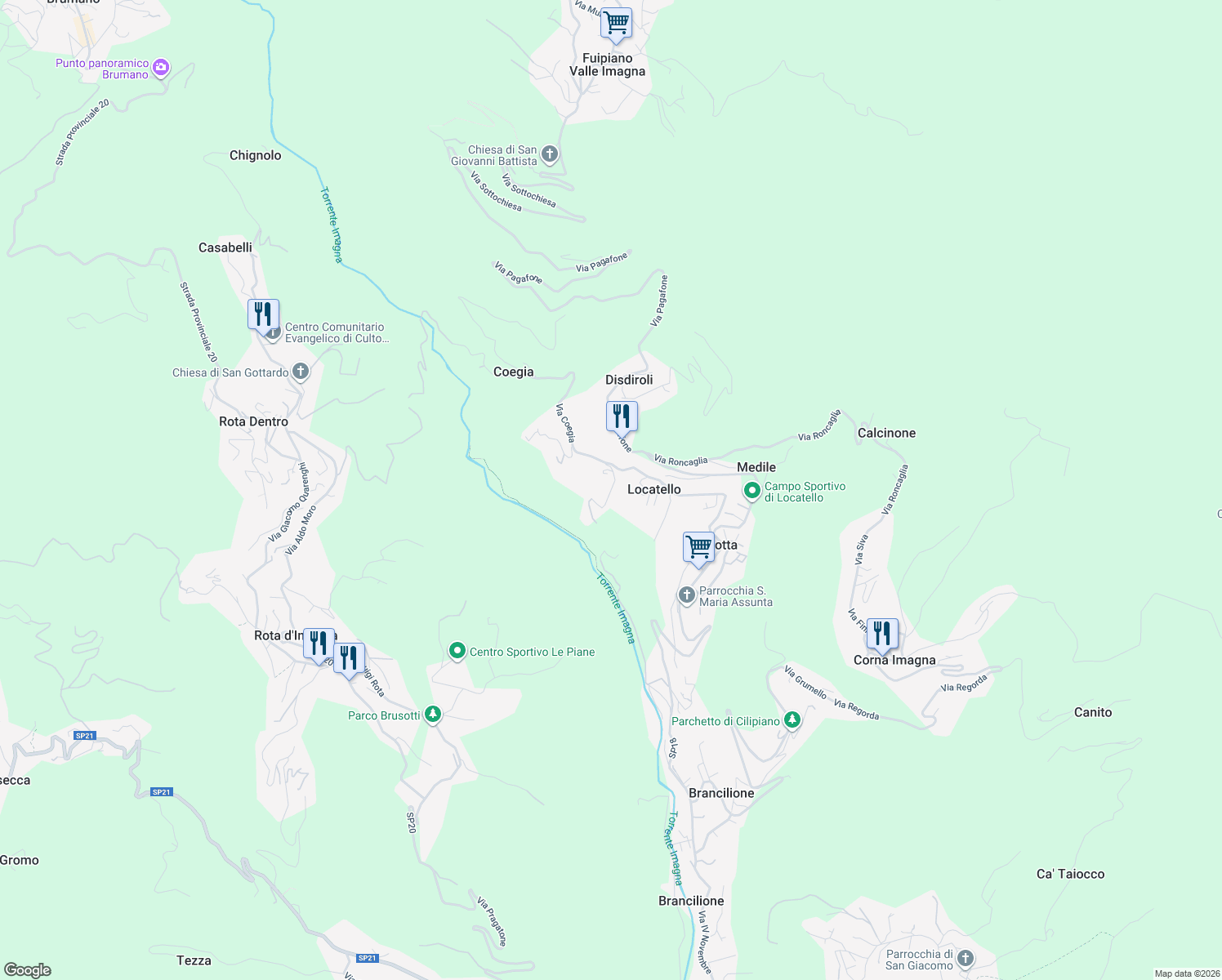 map of restaurants, bars, coffee shops, grocery stores, and more near 6 Via Cà Persico in Botta