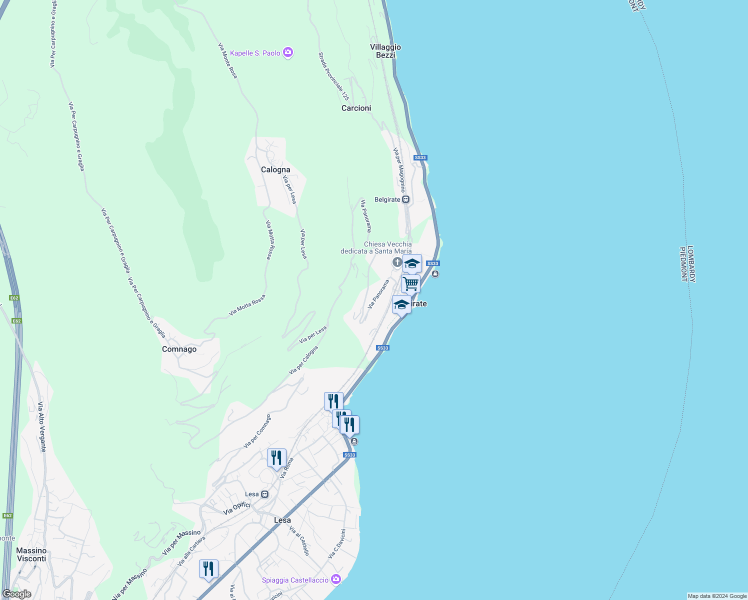 map of restaurants, bars, coffee shops, grocery stores, and more near 20 Via Panorama in Belgirate