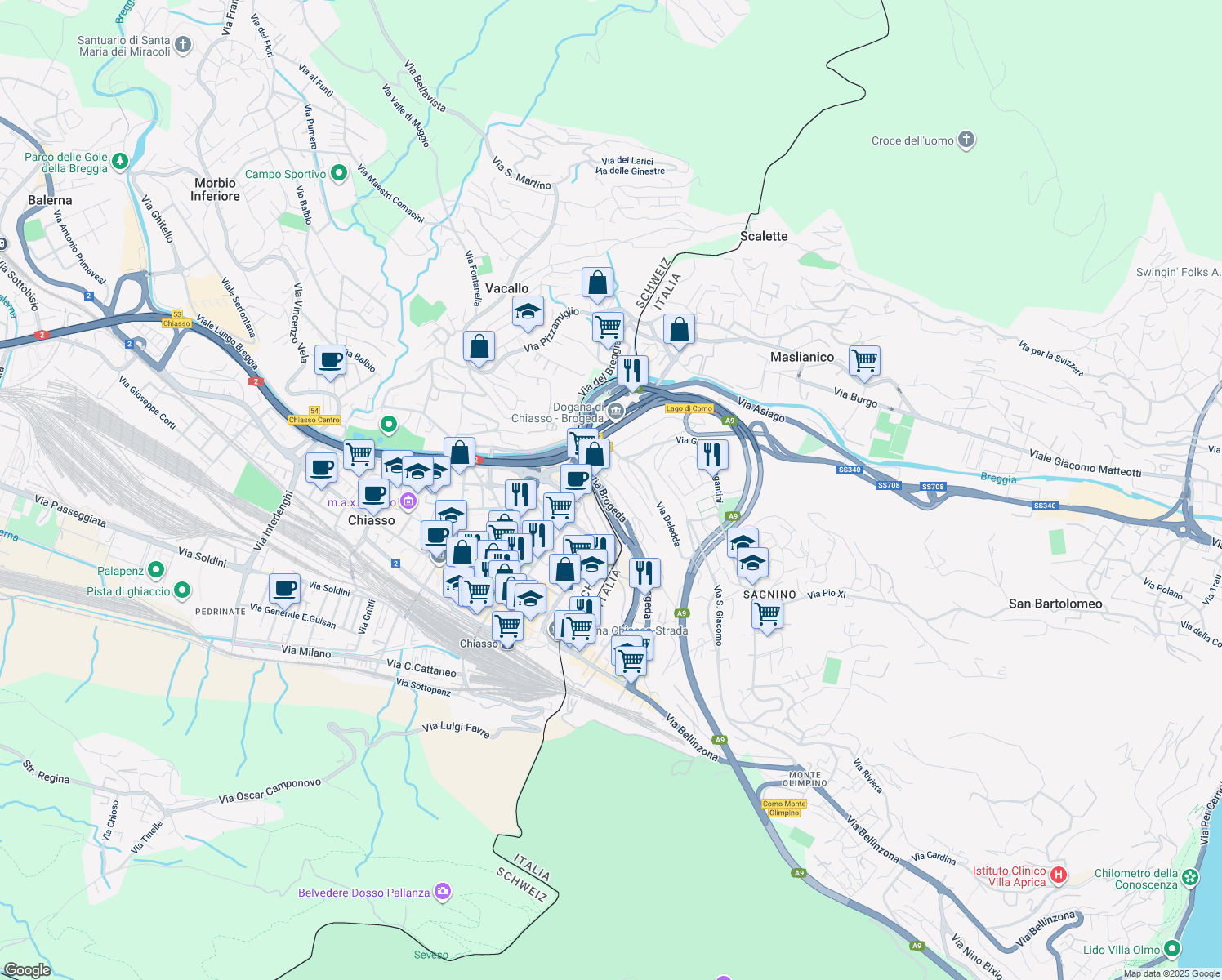 map of restaurants, bars, coffee shops, grocery stores, and more near 6 Via Luigi Pirandello in Como